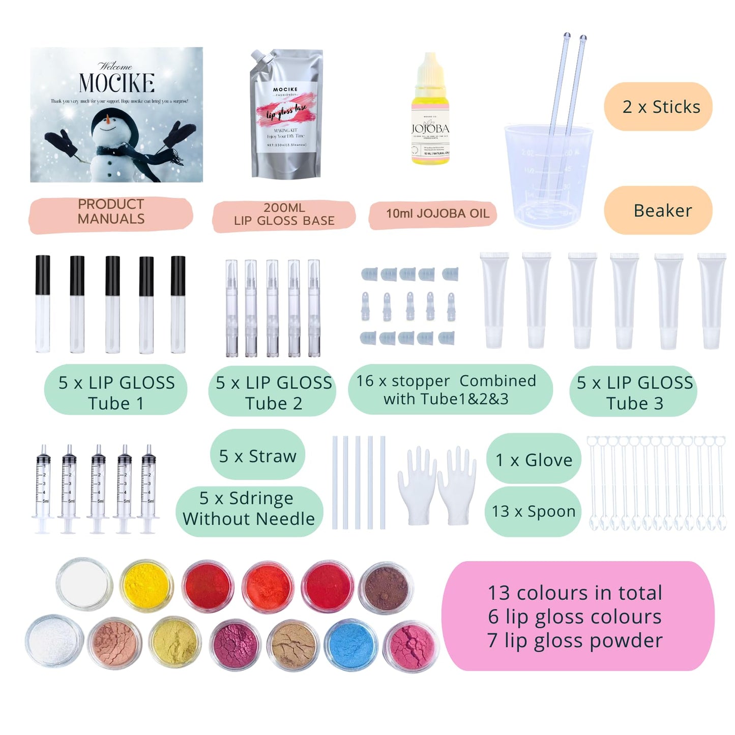 MOCIKE DIY lip gloss making kit for Girl Gifts - 74 PCS DIY Lip Gloss kit Make Your Own Lip Gloss