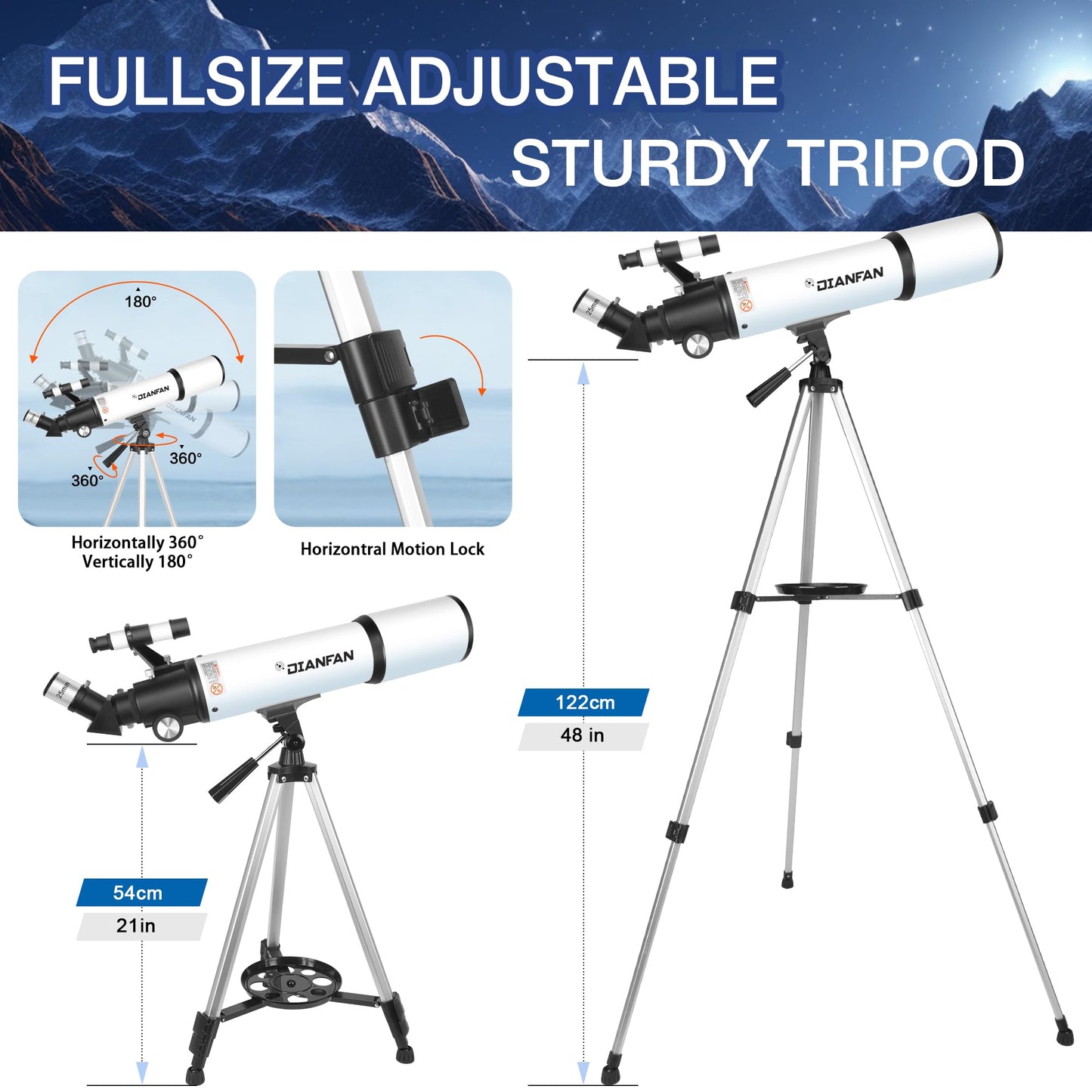 Dianfan Telescope,80mm Aperture 600mm Telescopes for Adults Astronomy,Fully Mult-Coated High Powered Refracting Telescope for Kids Beginners,Professional Telescopes with Tripod,Phone Adapter and Bag