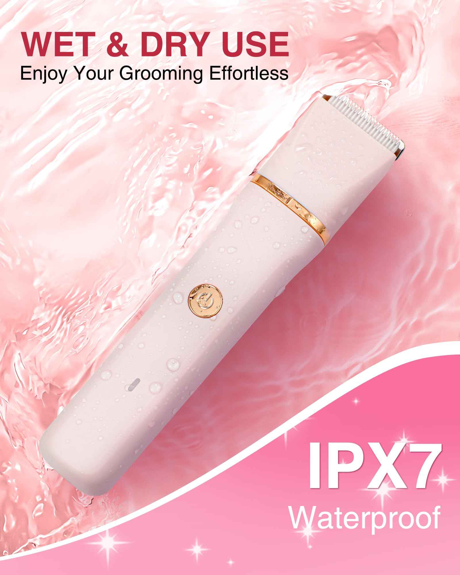 Bikini Trimmer for Women - 3-in-1 Painless Electric Razor Shaver,IPX7 Waterproof&Easy Cleaning for Pubic Hair,Face,Body with Ceramic Blades,USB Rechargeable,Wet&Dry Use(Peach)