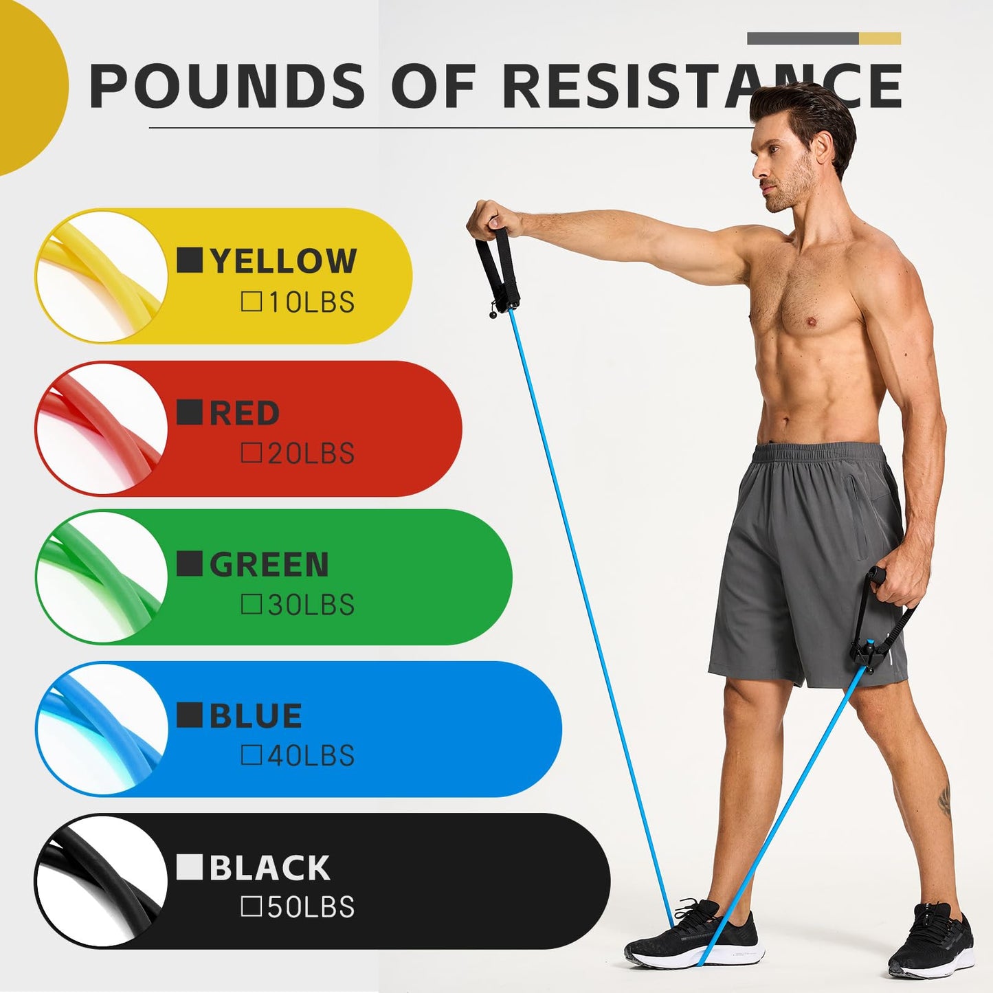 Professional Resistance Bands. Latex-Free, Work Out Bands, Stretch Bands for Working Out Women or Men, Exercise Bands Set for Physical Therapy (with Handle)