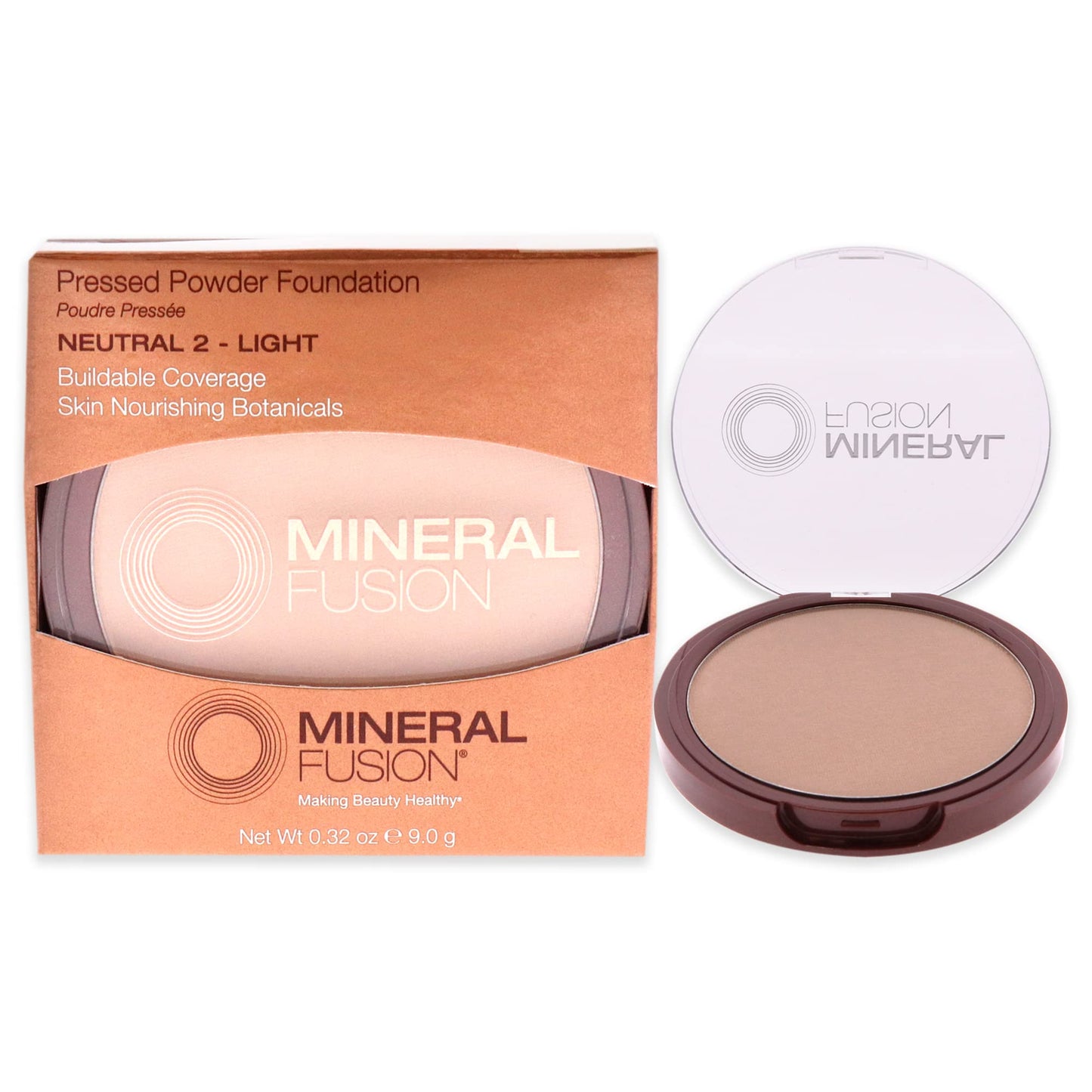 Mineral Fusion Pressed Powder Foundation, Neutral 2 - Fair/Med Skin w/Neutral Undertones, Age Defying Foundation Makeup with Matte Finish, Talc Free Face Powder, Hypoallergenic, Cruelty-Free, 0.32 Oz