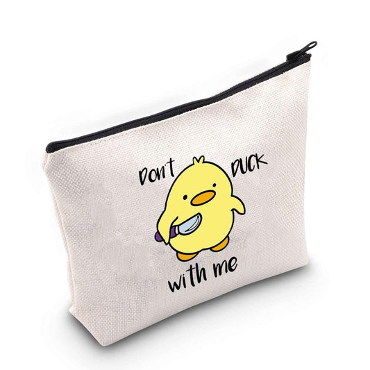 G2TUP Duck Lover Gift Don't Duck With Me Yellow Duck Makeup Bag Duck Owner Cosmetic Bag Ducks Mom Gift Animal Lover Gift Travel Bag with Zipper (Duck With Me White Bag)