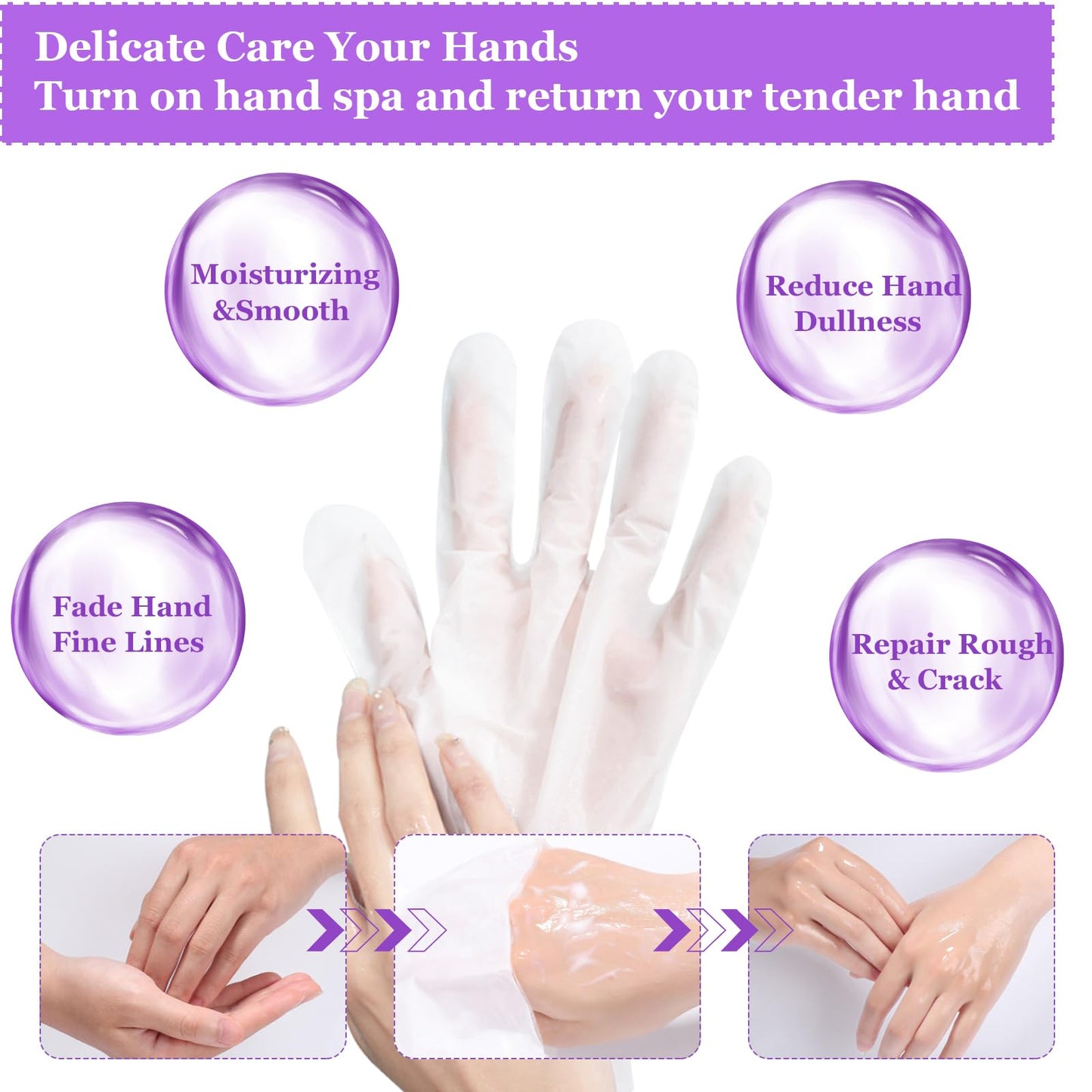 Permotary 6 Pack Moisturizing Hand Peel Mask Gloves, Hand Mask Natural Collagen Spa Gloves Moisture Enhancing Gloves for Dry Hands, Repair Rough Damage Skin for Women & Men (Lavendar)