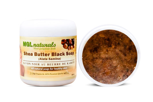 MGL Naturals Raw African Black Soap 16oz Organic all-natural handcrafted soap made with shea and cocoa butters. (Shea Butter Black Soap, 16oz)