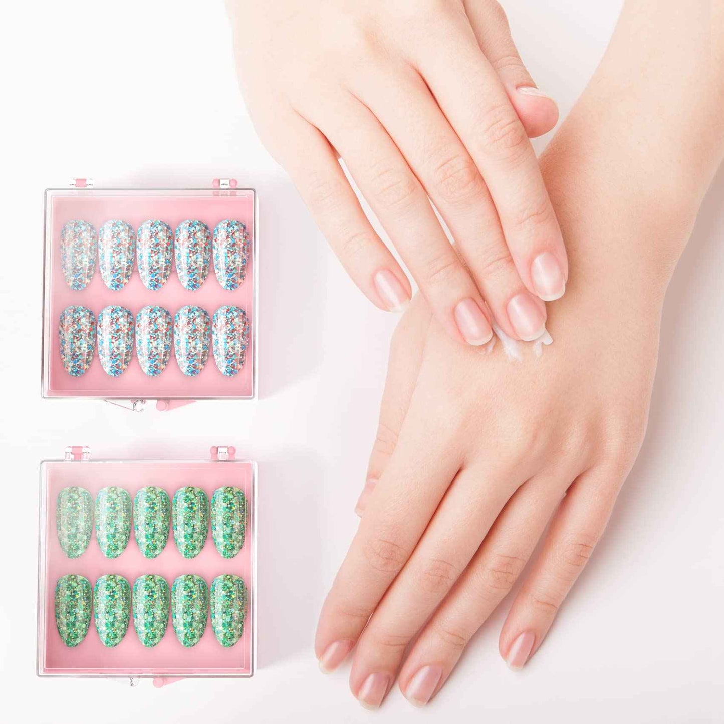 ANCIRS 25 Pack Acrylic Nail Storage Box for DIY Press-on Nails Holder & 60pcs Double Sided Adhesive Nail Display Tape, Artificial Nail Stand Packaging Organizer Case & Fake Nail Tip Tapes for Nail Art