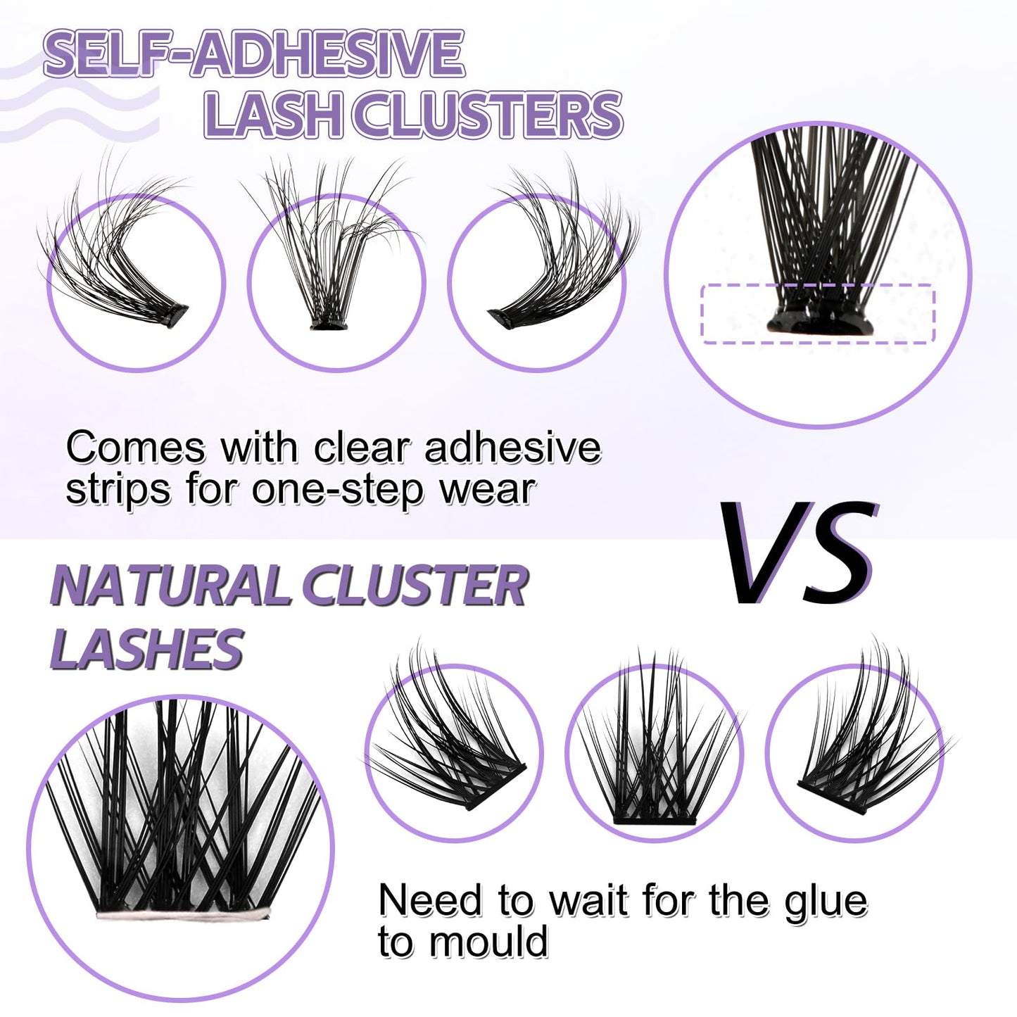 Self Adhesive Eyelashes Press On Lash Clusters 30/40/50D Eyelash Clusters Kit 3D Curl 12-16mm Lash Extension Kit Pre-Glued DIY Eyelash Extensions No Glue No Remover Lash Self Application