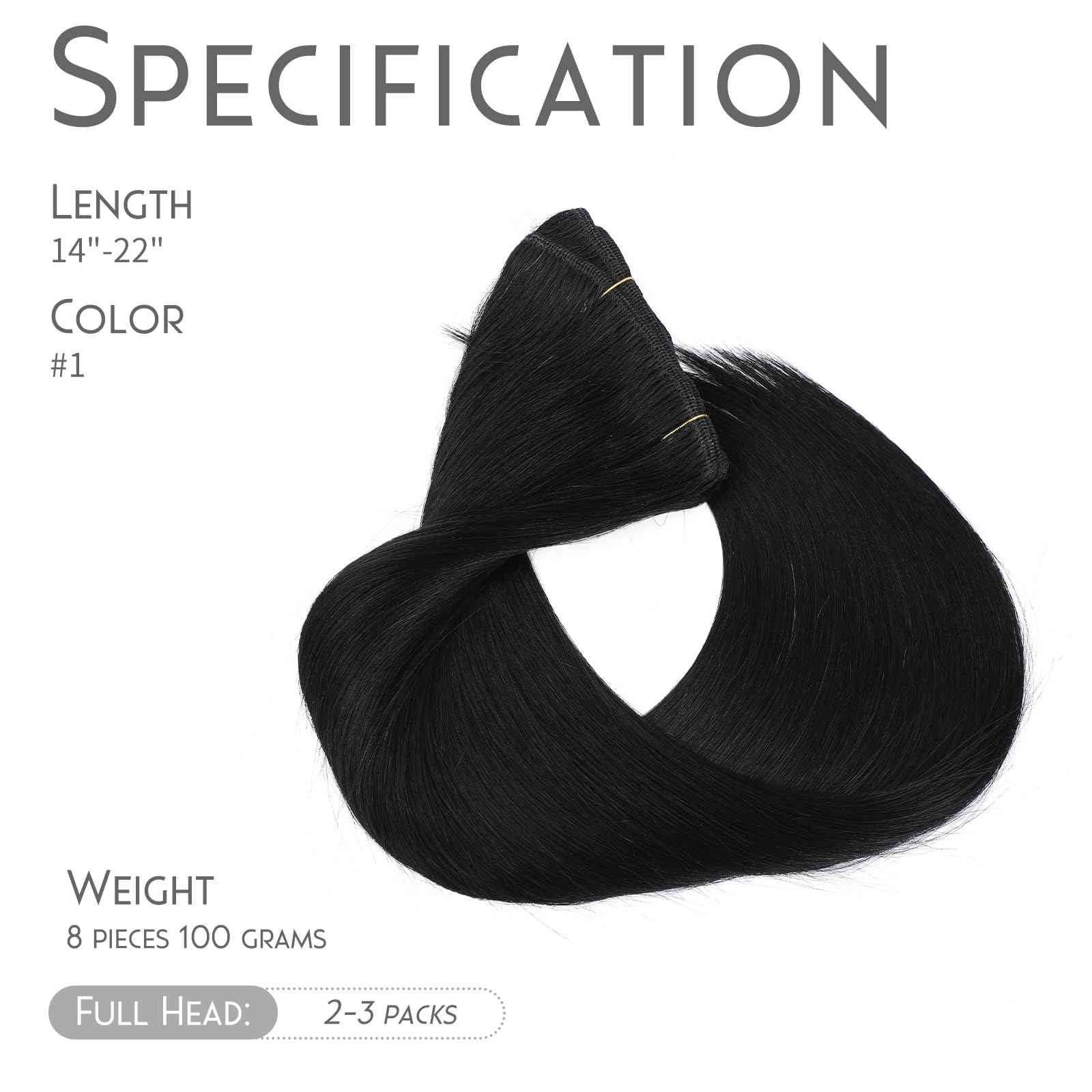 Clip in Hair Extensions Real Human Hair, Clip in 100% Brazilian Remy Human Hair Extension for Women, Double Weft 8pcs Per Set with 18 Clips