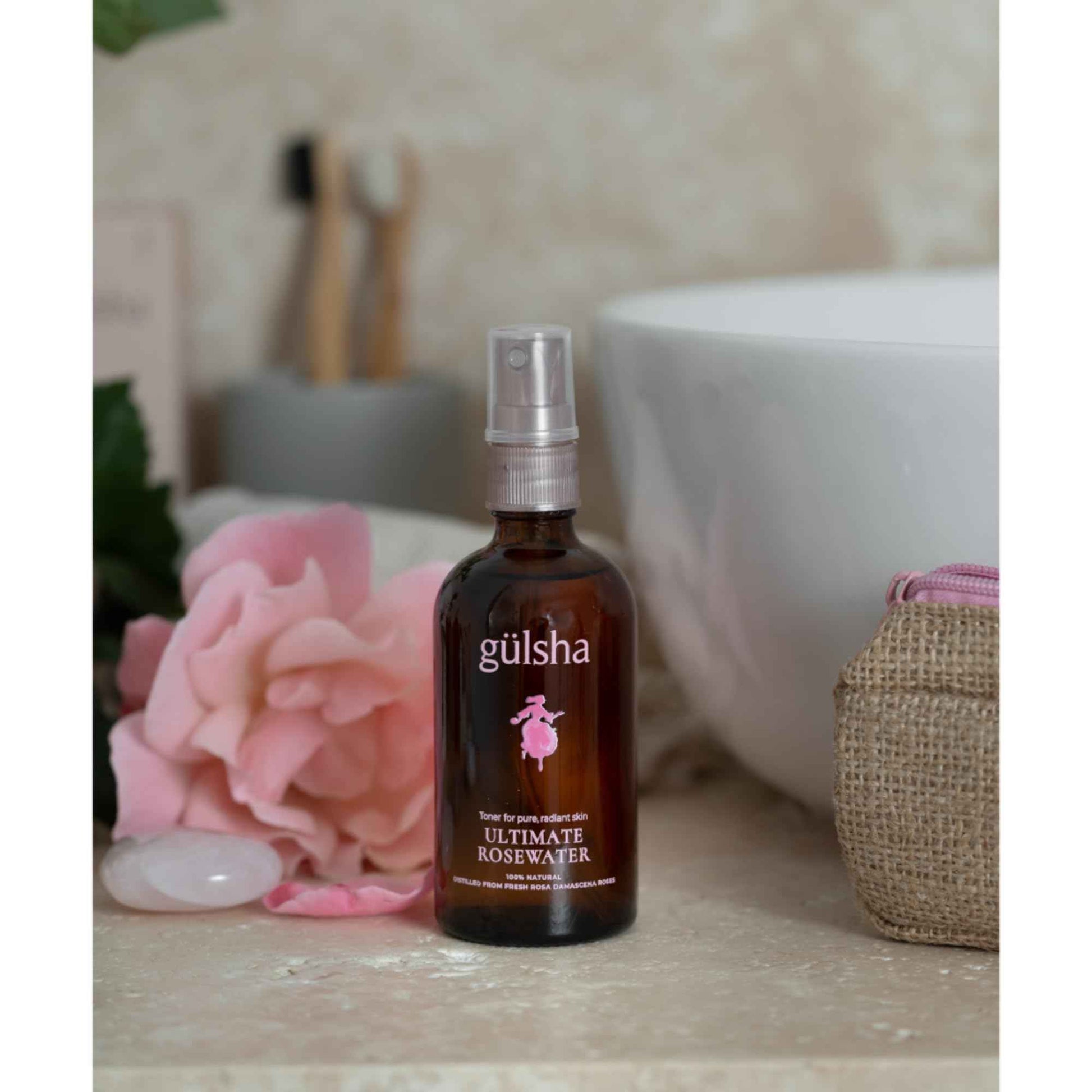 GULSHA ULTIMATE ROSEWATER, Natural Rosa Damascena Flower Water, Cleanses, Nourishes and Tones Skin, Restores Radiance to Your Skin, Free from Chemicals, 100% Natural Glow Rose Essence, 100ml/3.38 FlOz
