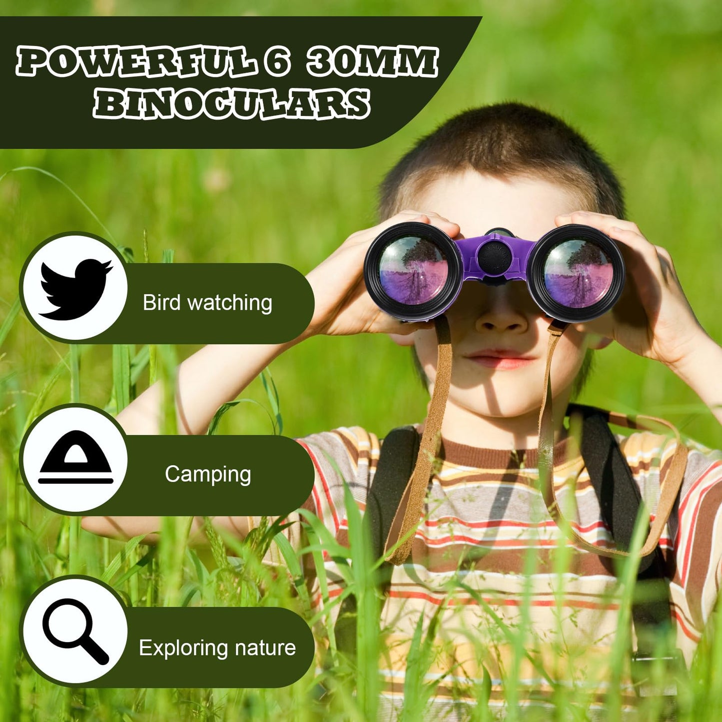 Libima 24 Pcs Binoculars for Kids Educational Compact Kids Binoculars with Neck String Toddler Binoculars for Boys Girls Learning Bird Watching Camping Hiking Travel Safaris Birthday Gifts (Purple)