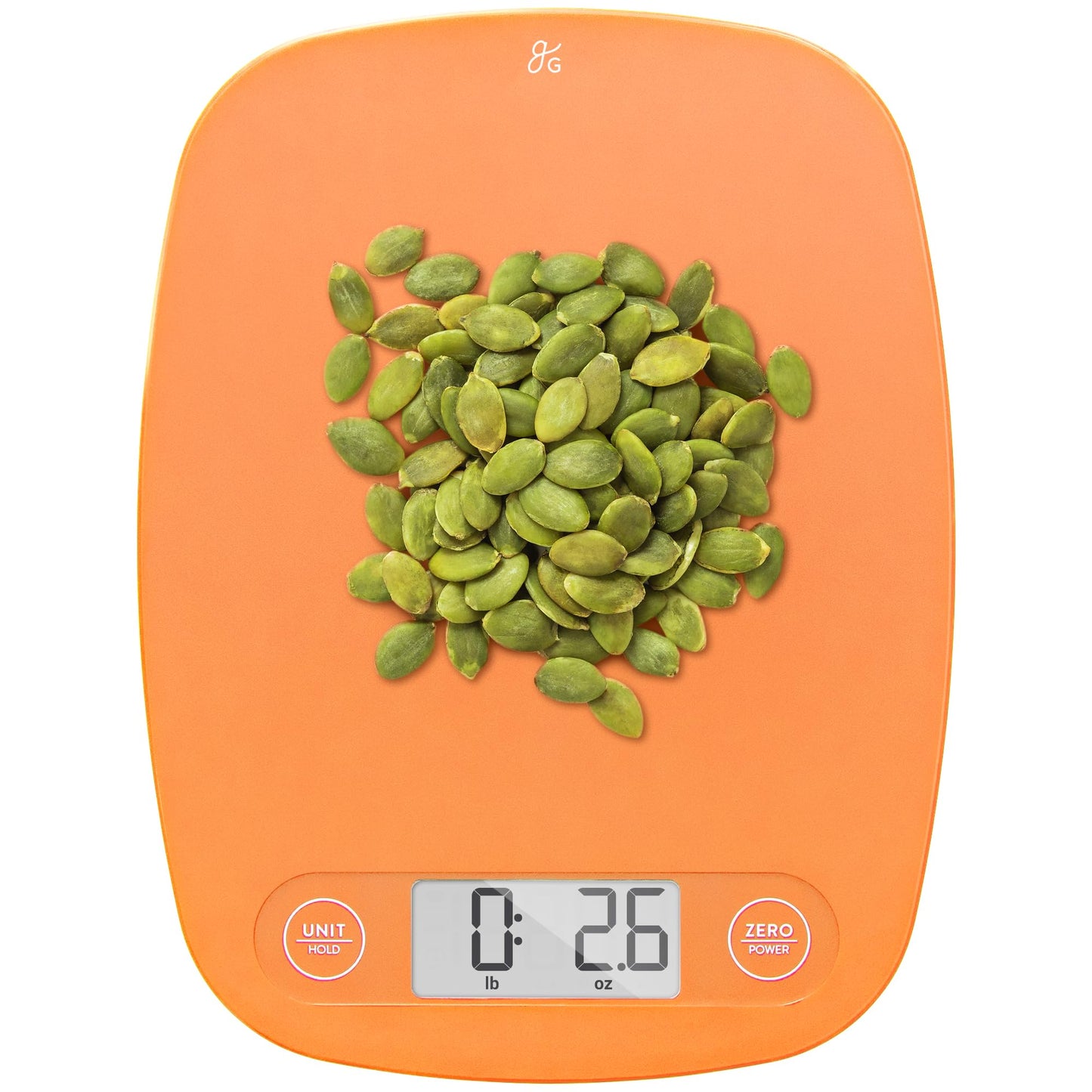 Greater Goods Digital Kitchen Scale - Cooking, Baking, Meal and Food Prep Scale, Weighs in Grams, Pounds and Ounces, Pumpkin Orange