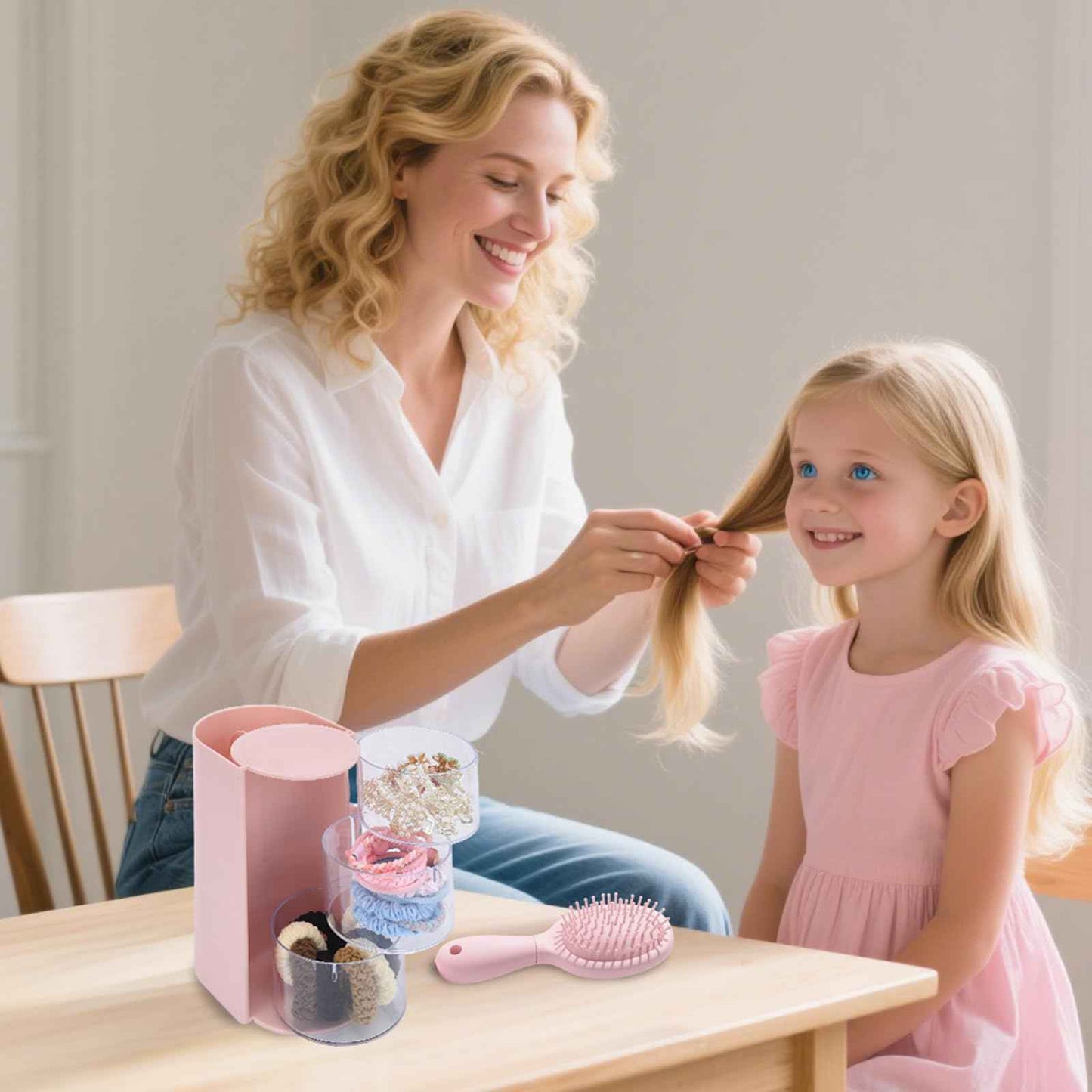 Pink Hair Accessory Organizer, 3-Layer Clear Hair Accessories Organizer Rotatable Small Jewelry Box for Clip Earring Necklaces, The Latest Gift for A Girl.