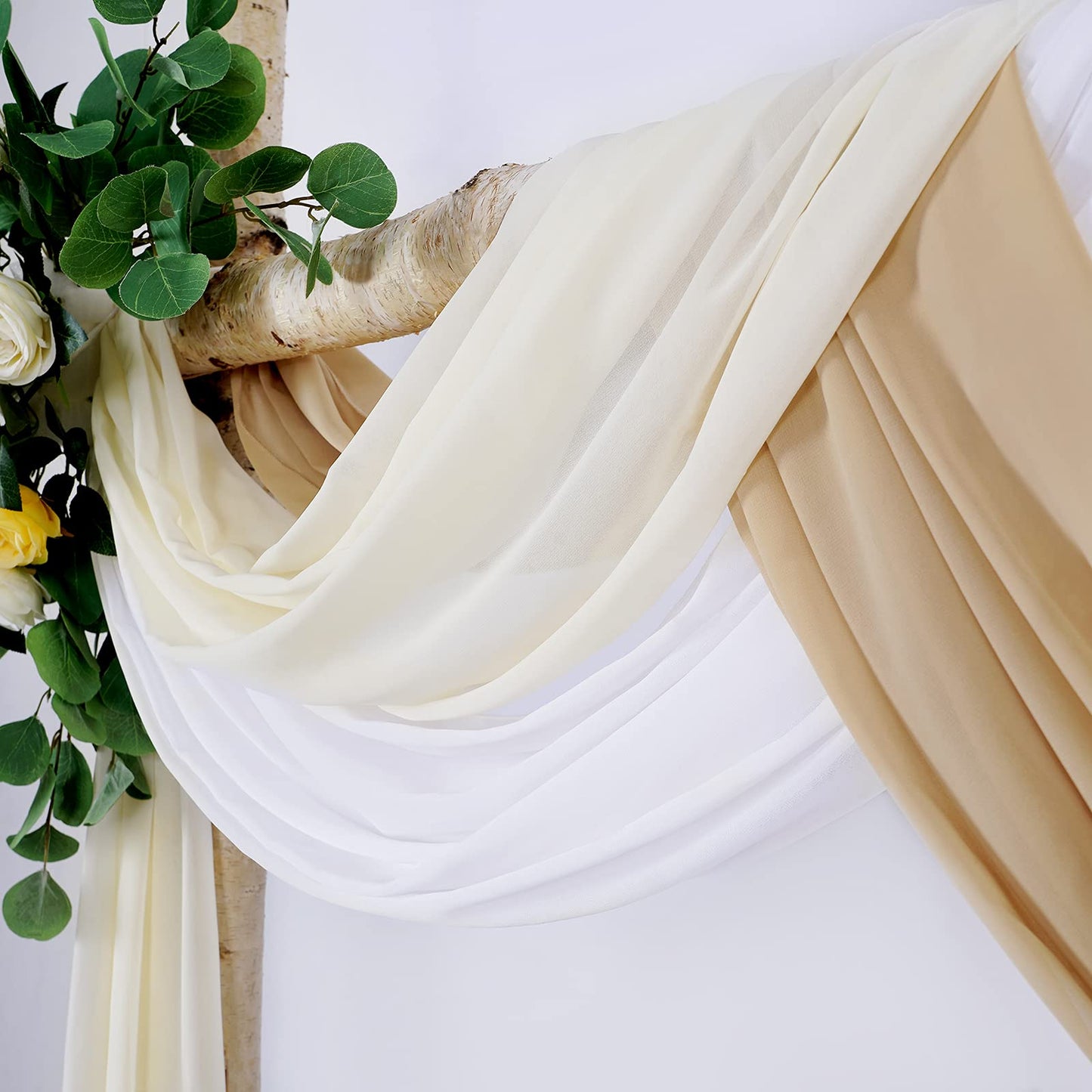 MoKoHouse Wedding Arch Drapery White Sheer Backdrop Curtain 3 Panels Chiffon Fabric 6 Yards Nude and Cream Party Background Drapes Outdoor Indoor Wedding Decoration