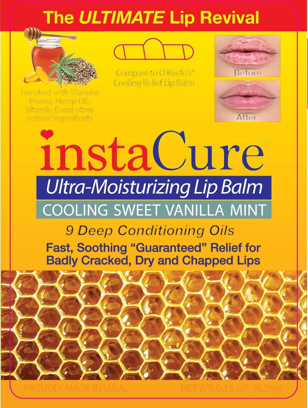 INSTACURE Ultra-Moisturizing Lip Revival Balm. Fast, Soothing Relief & Repair for Cracked, Dry Chapped Lips with Manuka Honey, Hemp Oil & Vitamin E. Cooling Sweet Vanilla Mint (2 Pack)