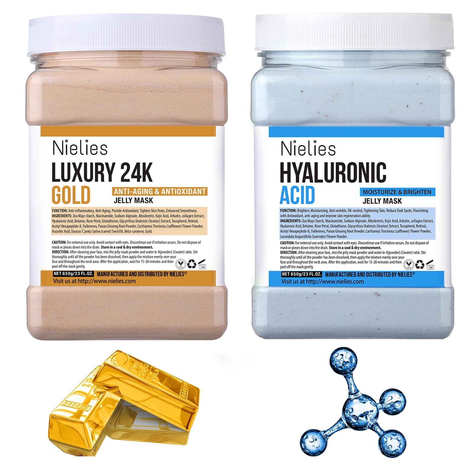 Nielies 24K Gold & Hyaluronic Acid Jelly Mask, Facial Skin Care- Collagen Peel-Off Jelly Mask Set, For Facials, Face Mask For Instant Hydration, Vegan Peel Off Face Mask, For Hydration