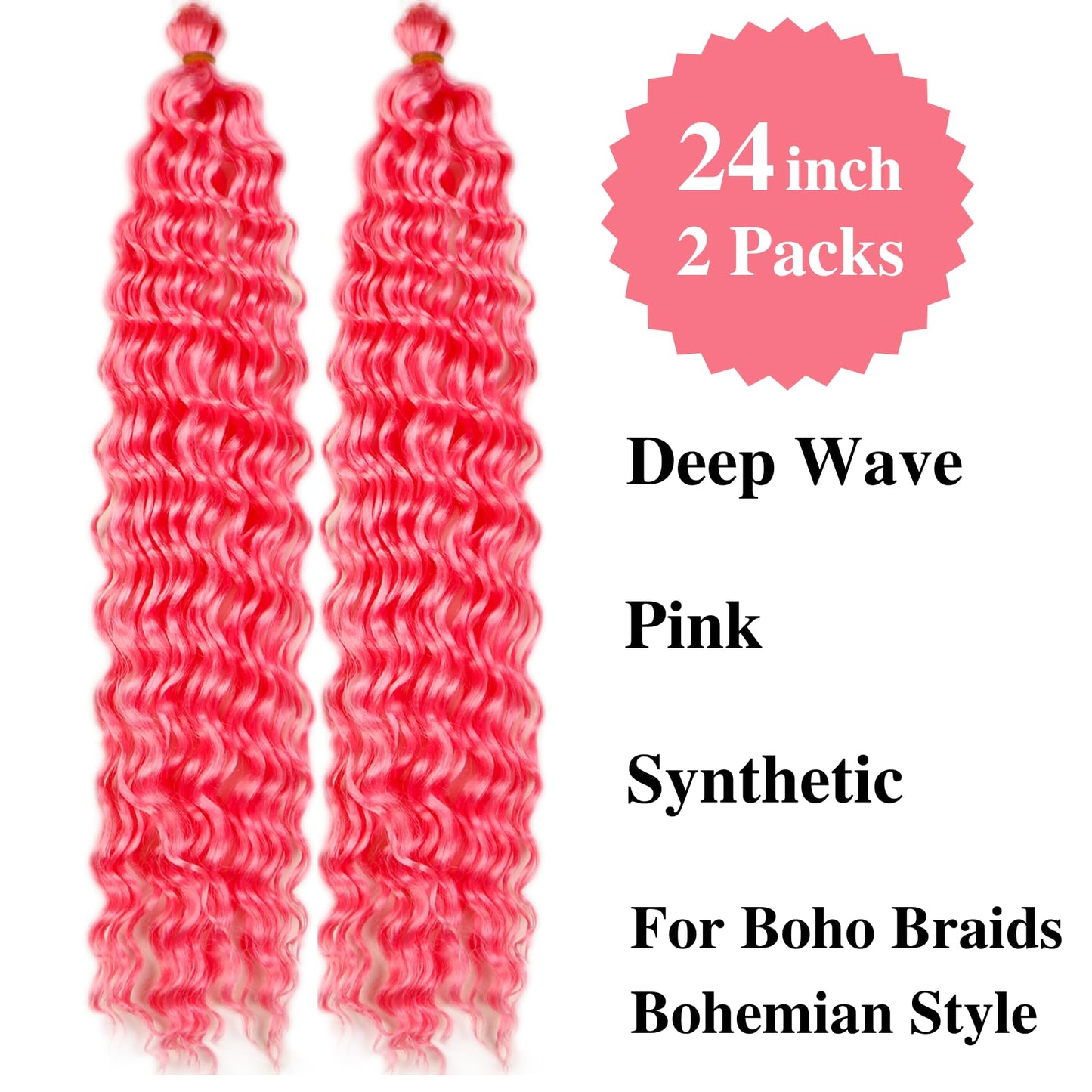 Curly Braiding Hair Pink Deep Wave Curly Braiding Hair for Boho Braids Crochet Braids Deep Wave 24 inch