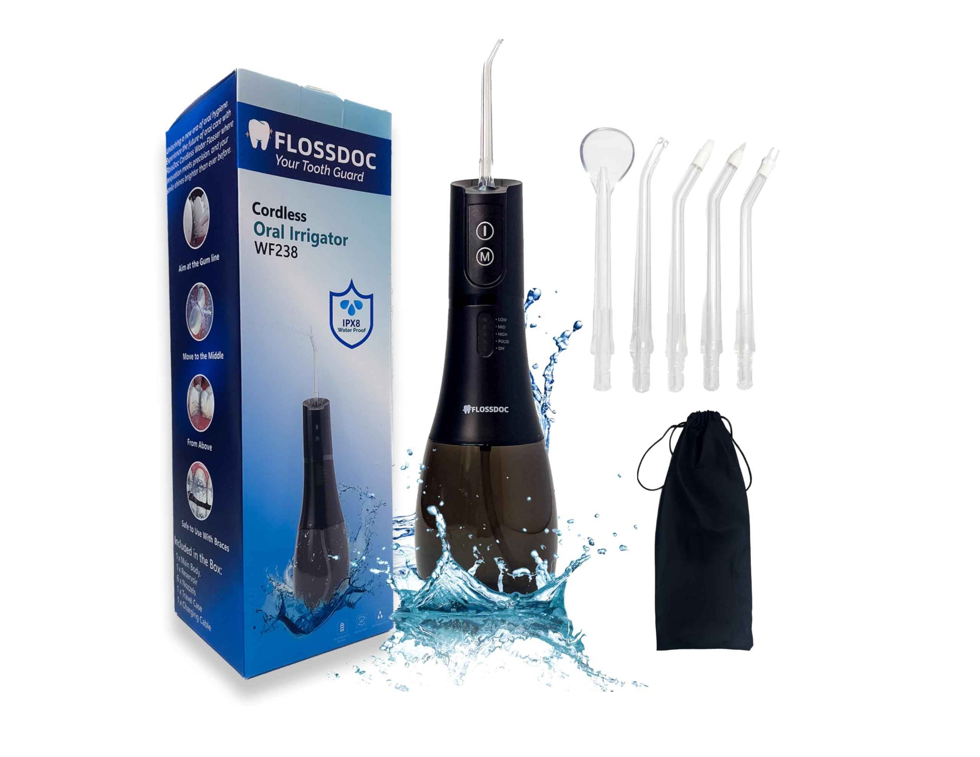 Water Flosser for Braces & Tonsil Stone Remover, 400ml Tank, IPX8 Waterproof, Dental Floss with 6 Tips Including Tongue Scraper, Oral Irrigator for Teeth, Bad Breath Treatment for Adults