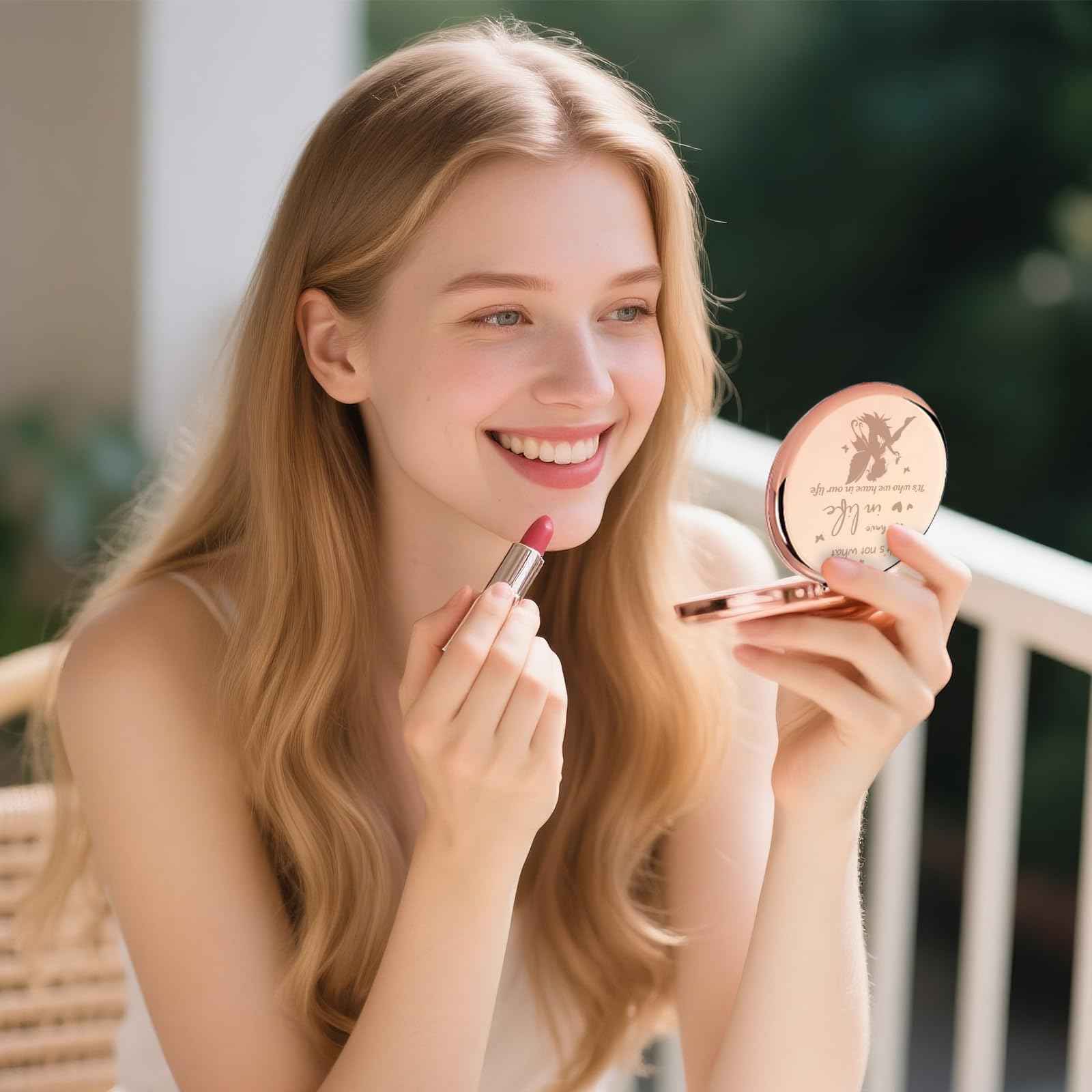 Fairy Gifts for Women, Fairy Tale Pixie Compact Mirror, Fairy Fan Gift for Women, Pixie Rose Gold Compact Mirror Gifts for Birthday, It's Not What We Have in Life It’s Who We Have in Our Life