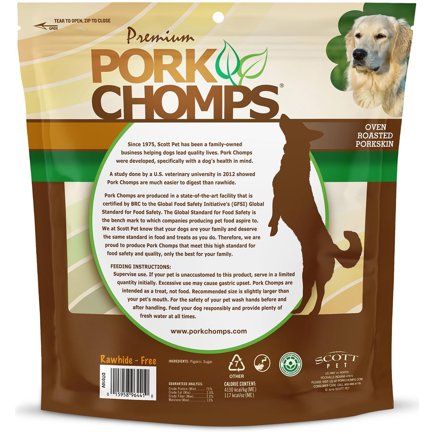 Pork Chomps Roasted Pork Skin Dog Chews, 6-inch Twists, 15 Count