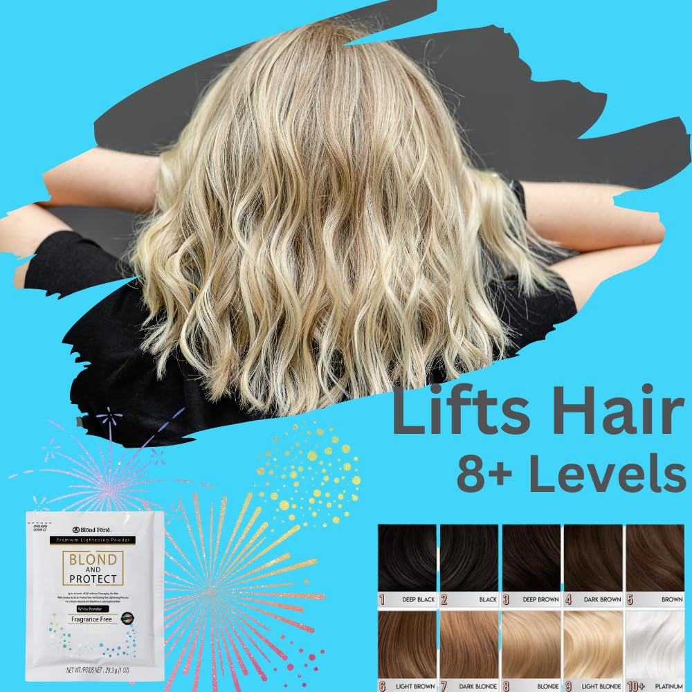 DIY Hair Lightening Kit – Hair Lightener, 30 Volume Developer, Nitrile Glove & Processing Cap – Perfect for for Light, Dark Brown Hair, & Black Hair – 8+ Levels of Lift (Made in Italy) (Blue Powder)