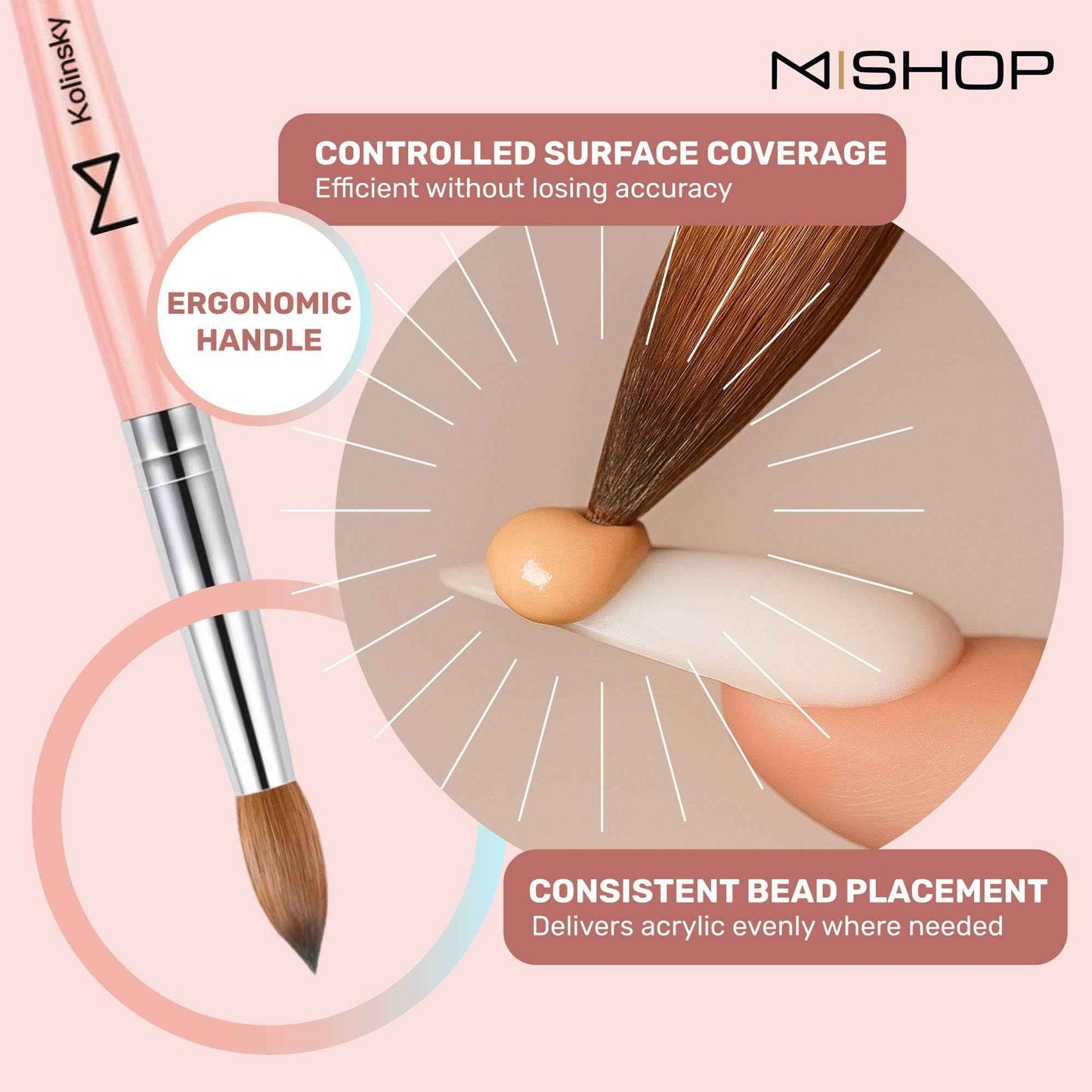 M – Majesti Pink 100% Kolinsky Acrylic Nail Brush | Professional Acrylic Sculpting & Application Brush | Handcrafted Premium Nail Art Tool for Nail Technicians (#14)