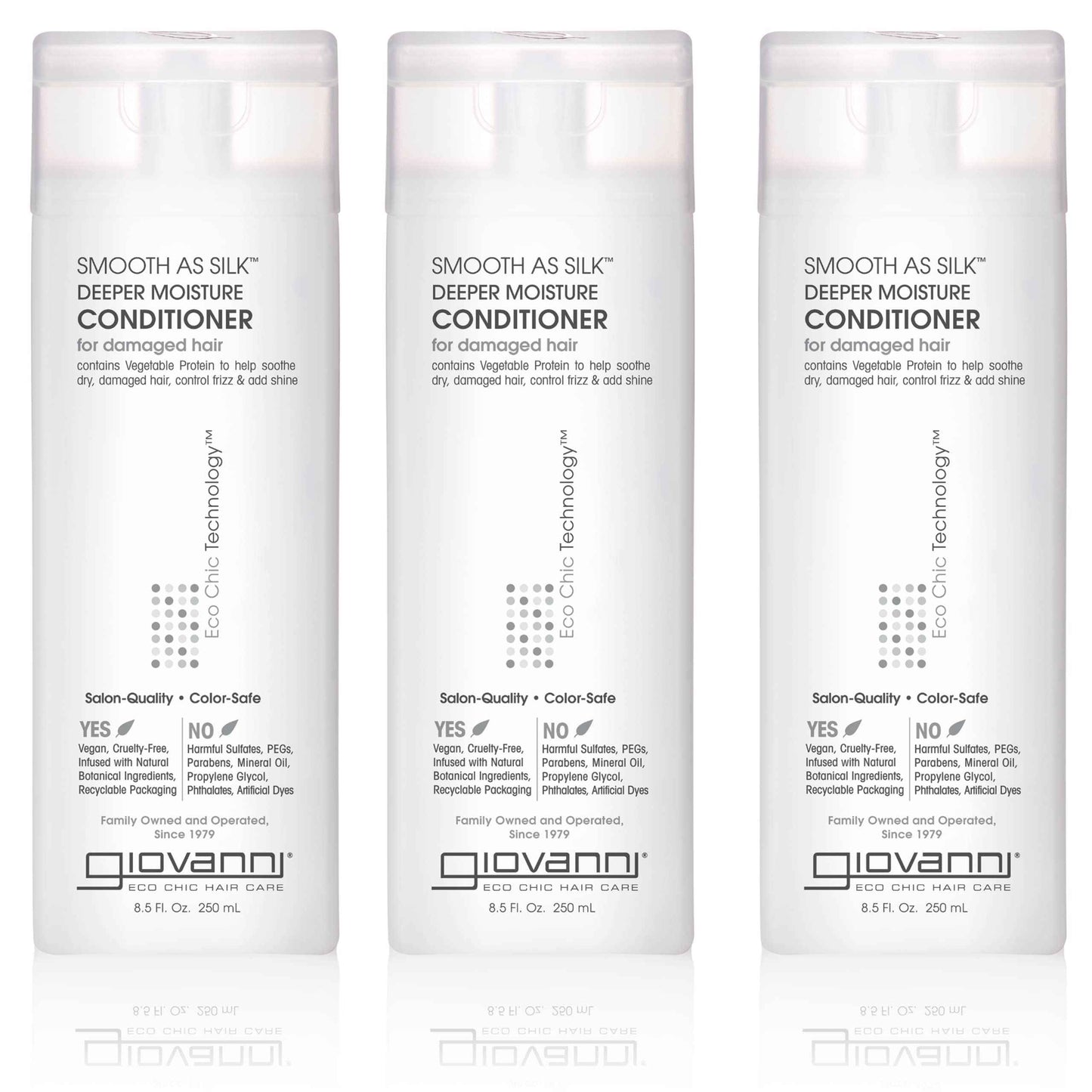 GIOVANNI Smooth As Silk Deeper Moisture Conditioner - Calms Frizz, Adds Moisture, Detangles, Wash & Go, Co Wash, Infused with Natural Botanical Ingredients, Color Safe, Sulfate Free - 8.5 oz (3 Pack)