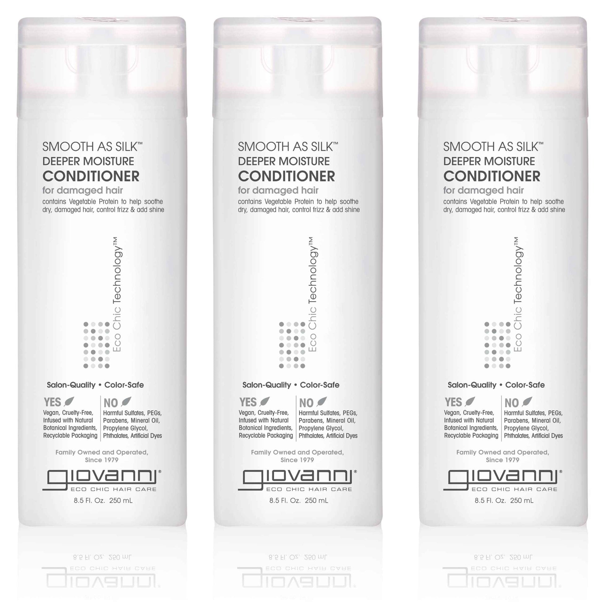 GIOVANNI Smooth As Silk Deeper Moisture Conditioner - Calms Frizz, Adds Moisture, Detangles, Wash & Go, Co Wash, Infused with Natural Botanical Ingredients, Color Safe, Sulfate Free - 8.5 oz (3 Pack)