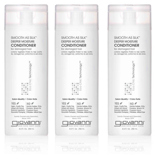 GIOVANNI Smooth As Silk Deeper Moisture Conditioner - Calms Frizz, Adds Moisture, Detangles, Wash & Go, Co Wash, Infused with Natural Botanical Ingredients, Color Safe, Sulfate Free - 8.5 oz (3 Pack)