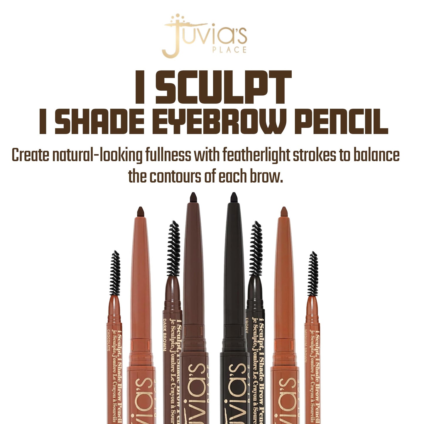 Juvia's Place iSculpt, iShade Chocolate - Eyebrow Pencil Liner with Spoolie Brush, Eyebrow Makeup, Brow Pencil Definer, Waterproof Eyebrow Pencil, Eyebrow Filler Pencil, Brow Liner Pencil