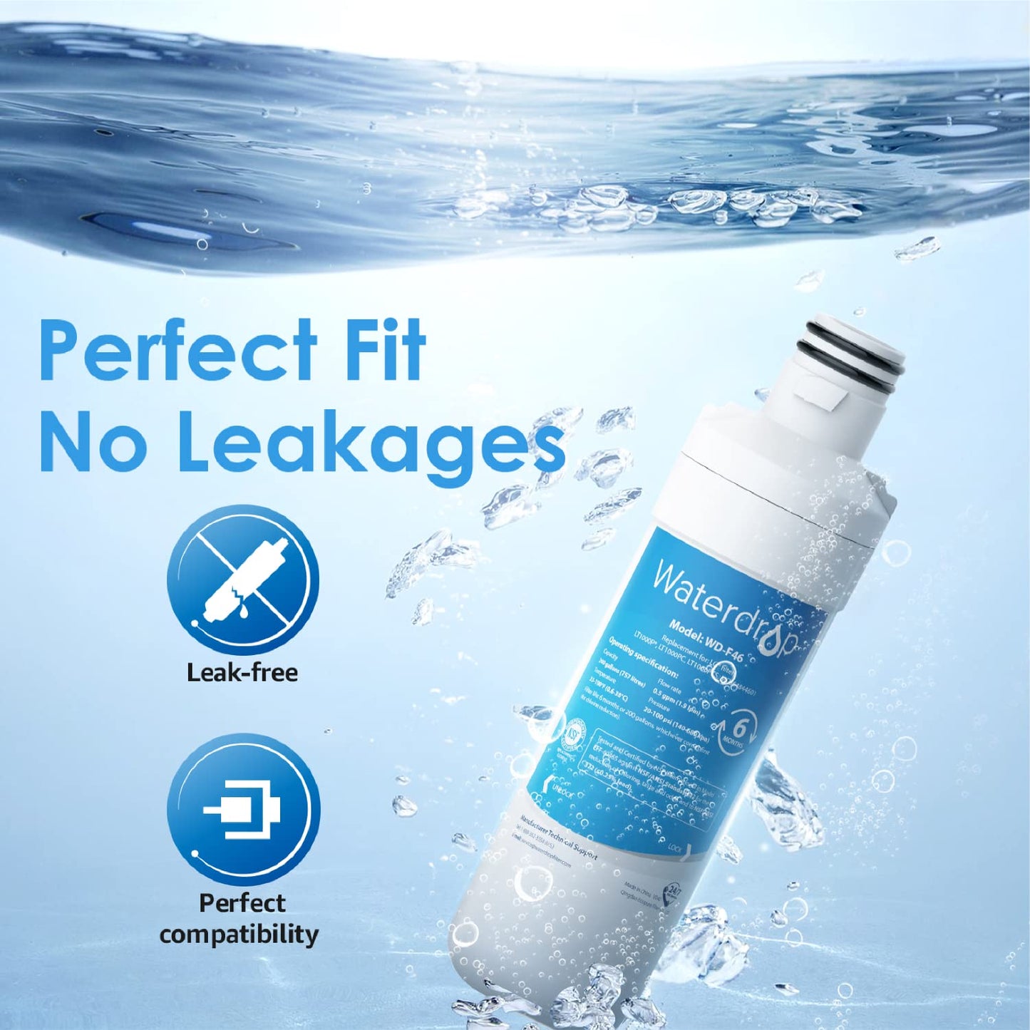 Waterdrop ADQ747935 LT1000PC Replacement for LG® LT1000P®/PC/PCS ThinQ® Refrigerator Water Filter, LFXS26973S, LMXS28626S, LMWS27626S, LFXS28596S, ADQ74793501 and LT120F®, 3 Combo