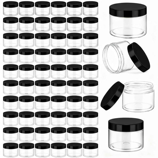 Patelai 60 Pcs Plastic Container Jars with Lids Round Clear Travel Cosmetic Container Jars for Toiletries, Lotion, Cream, Ointments, Makeup, Rhinestone, Samples, Kitchen Storage(Black,10 oz)