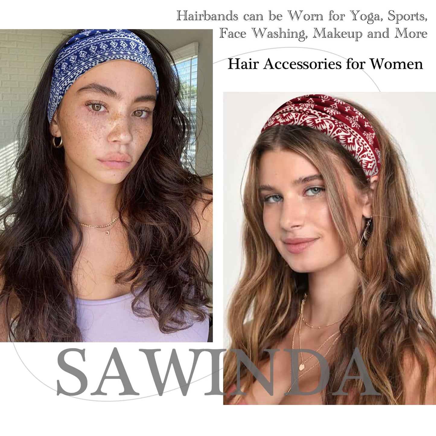 SAWINDA Wide Headbands for Women Boho Floral Print Twist Knot Womens Head Bands Elastic Non-Slip Hair Bands for Women's Hair African Style Daily Life Yoga Sports Cloth Hair Wraps 3 Pack