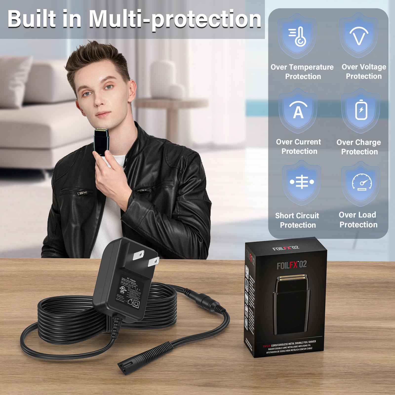 HIENADTOR 4.5V 1.2A Shaver Trimmer Charger Compatible with BaByliss PRO FXFS2 Power Cord AC Adapter for BaByliss PRO FX-FS2 FXFS2 Foilfx02 Foil FX02 FXFS2G Cordless Metal Double Foil Shaver Beard