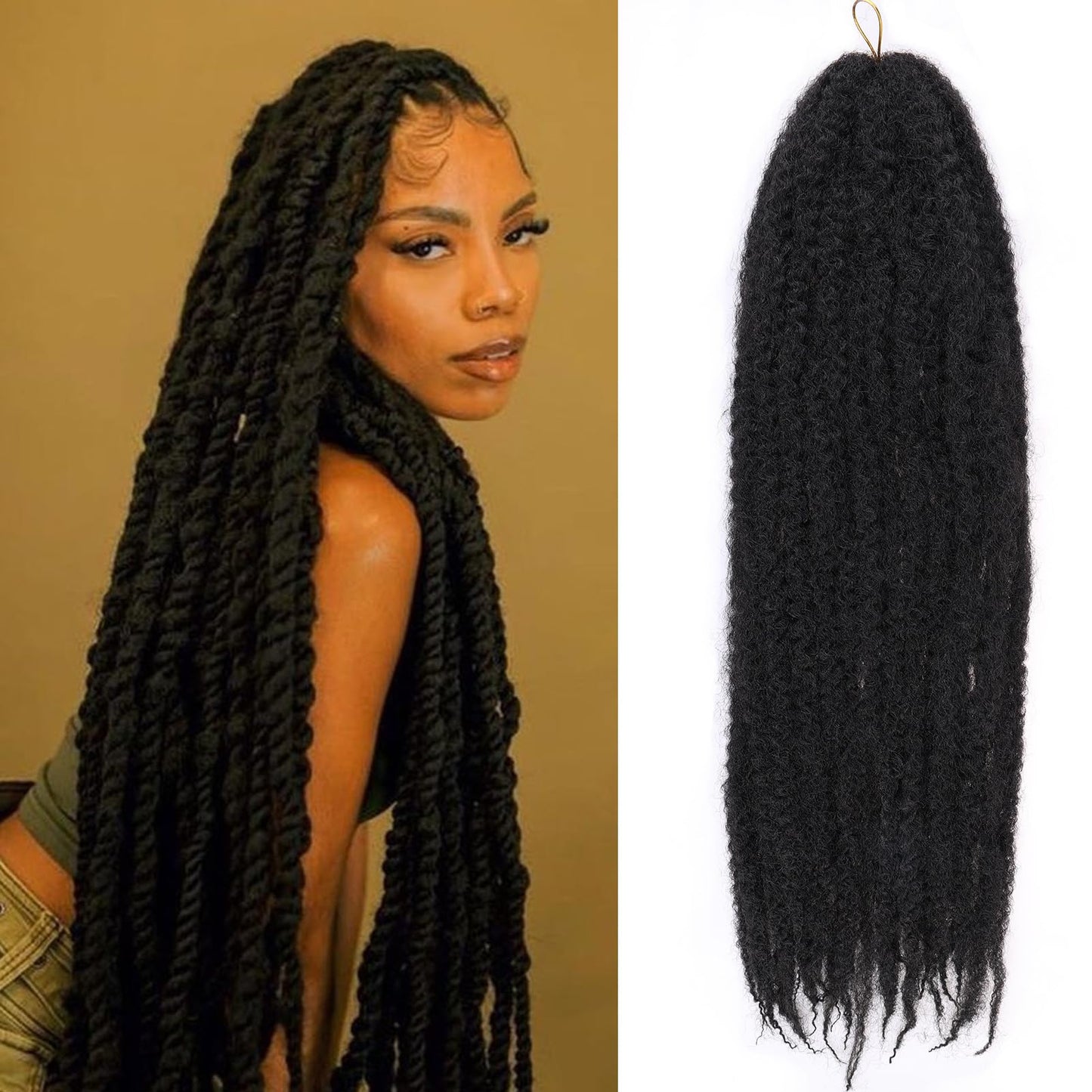 ZRQ Black Marley Hair 30 Inch Marley Twist Braiding Hair, 8 Packs Synthetic Curly Twist Marley Hair, Long Afro Twist Hair For Faux Locs Extensions (1B#,8 Packs)