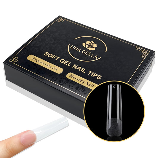 UNA GELLA Soft Gel Nail Tips Long Pre-file 120 Square Gel Tips XXL Full Cover Nail Tips No C Curve Nail Tips Square Gel Nails Tips Extra Long Nail Tips Full Cover Square Tips Tapered Square DIY Salon