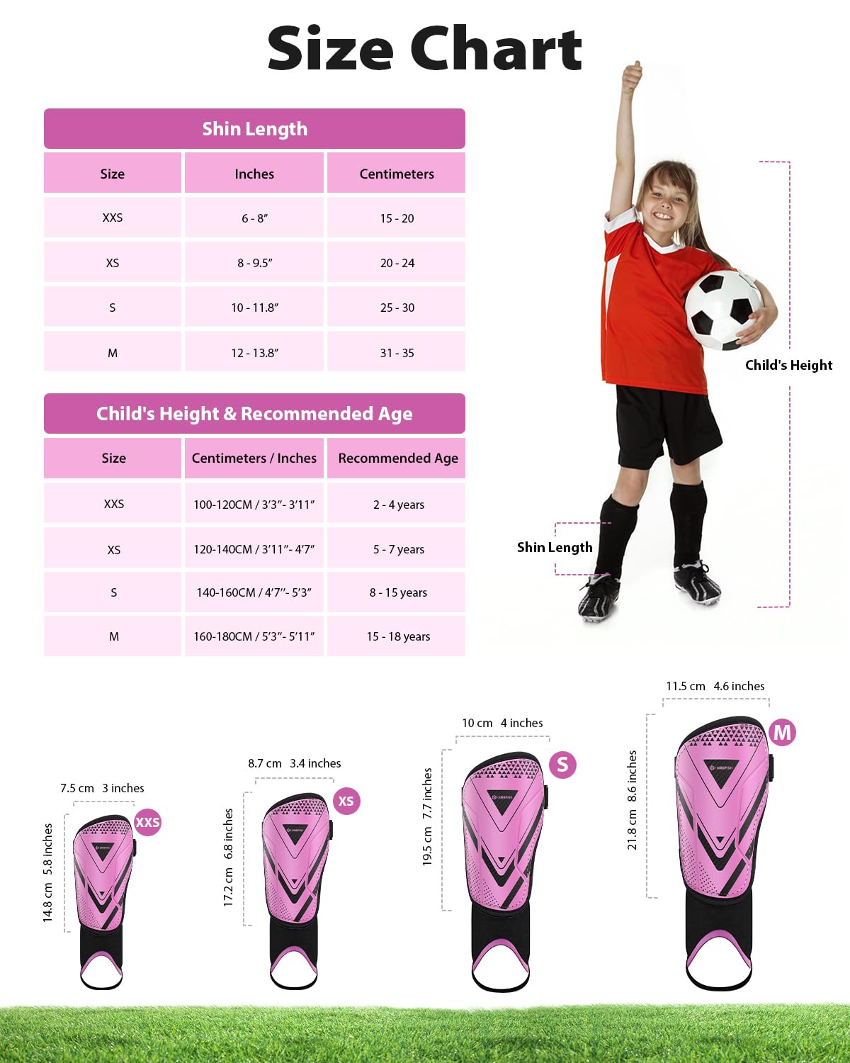 Upgraded Soccer Shin Guards for Kids Youth, CE Certified AirsFish Shin Ankle Guard Sleeves Protection Gear for Boys Girls Soccer Games EVA Cushion Reduce Shocks and Injuries (XX-Small, Pink)