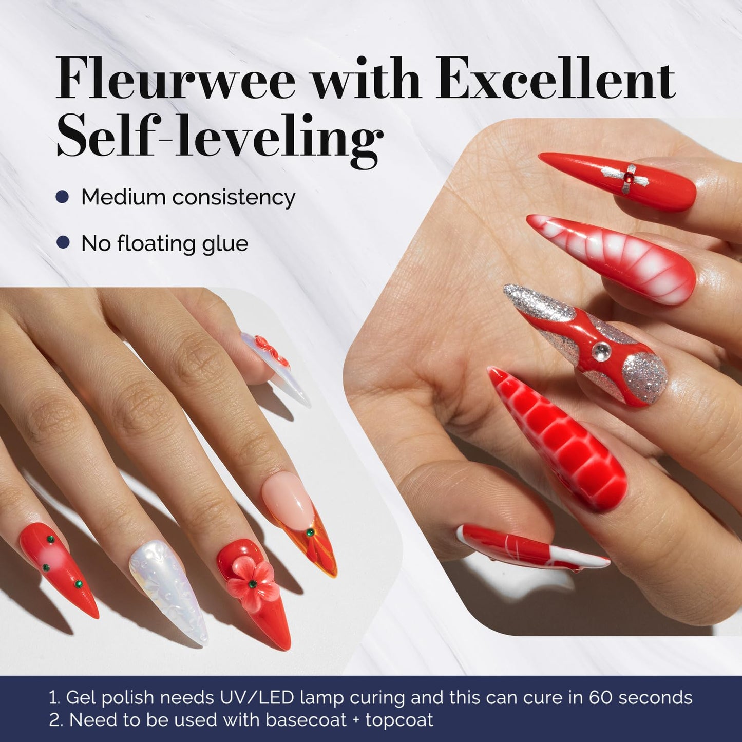 MelodySusie Fleurwee Plant-based Gel Nail Polish, Hema Free, 21 Non-Toxic, Soak off UV, Red P39, Long Lasting No Chip, Color 2024 Finger Toe Nail Gel Polish, Nail Art Salon Manicure at Home, 0.5 Fl Oz