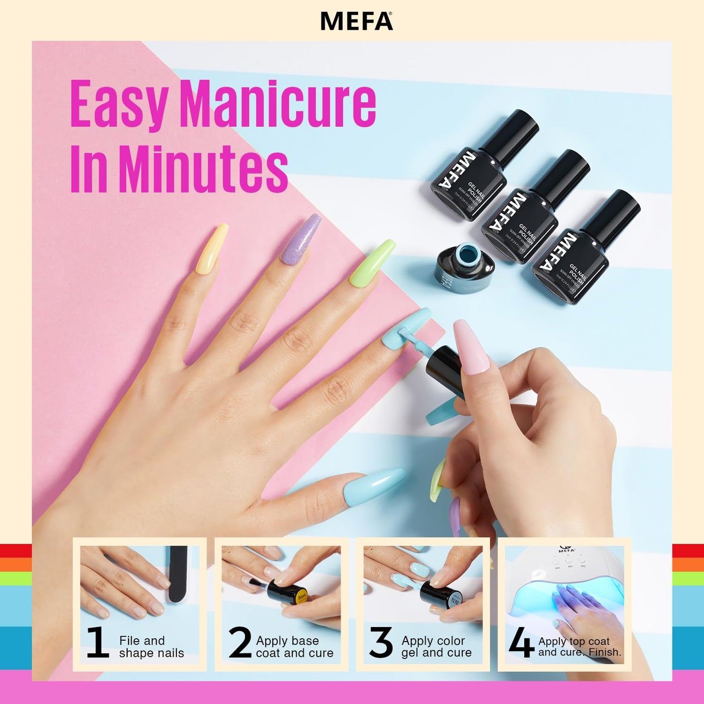 MEFA 35 Pcs Neon Gel Nail Polish Set, 32 Colors Summer Bright Gel Polish Kit Pink Collection with Base Coat No Wipe Glossy & Matte Top Coat Nail Art Manicure DIY Salon Home Gifts for Women