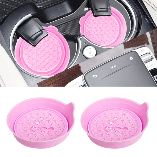 Amooca Car Cup Coaster Universal Automotive Waterproof Non-Slip Cup Holders Sift-proof spill Holder Car Interior Accessories 2 Pack Pink