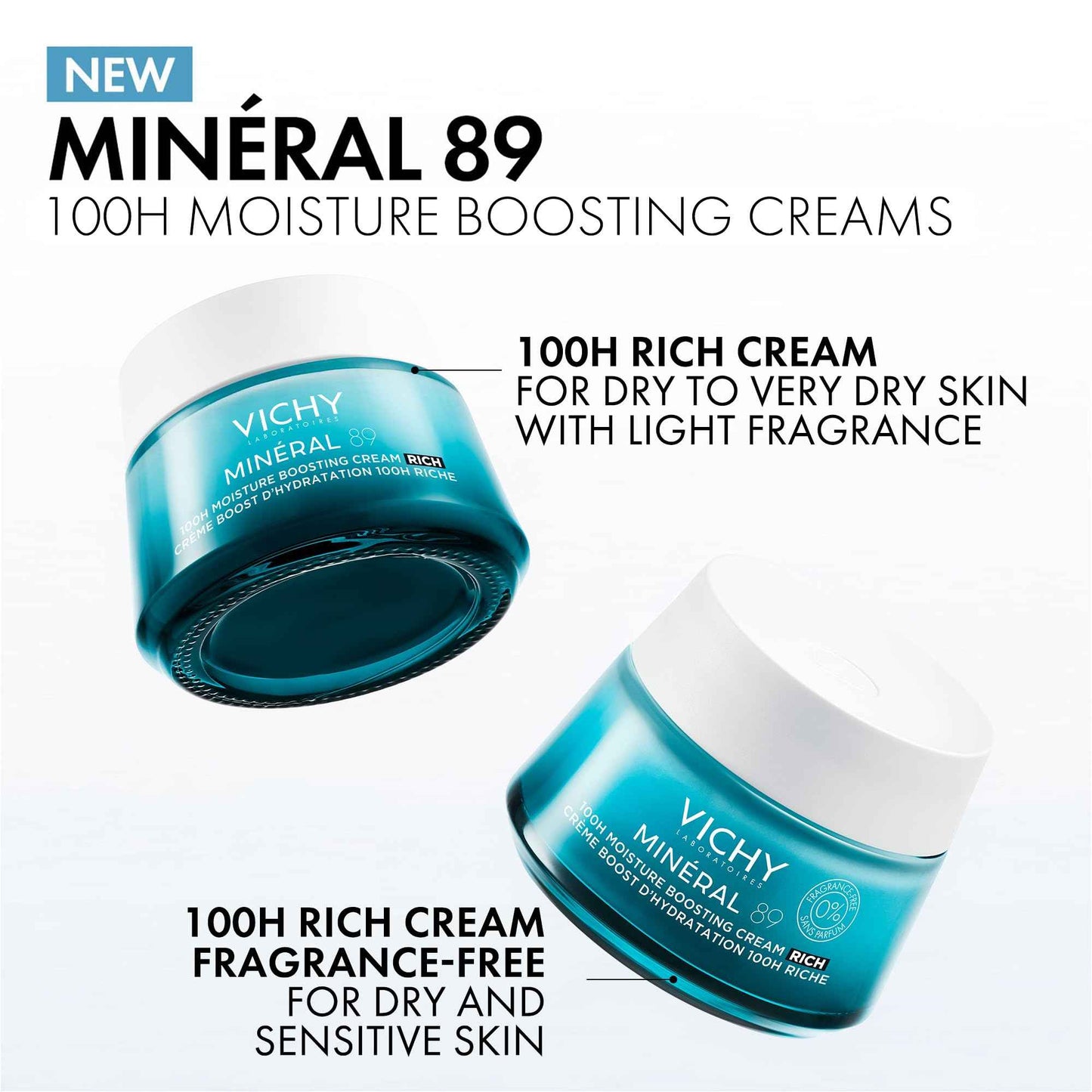 VICHY Mineral 89 Rich Cream, 100H Moisture Boosting Cream, Hydrating Face Moisturizer with Hyaluronic Acid, Niacinamide and Lipids, Daily Face Moisturizeer with Rich Texture for Dry Skin
