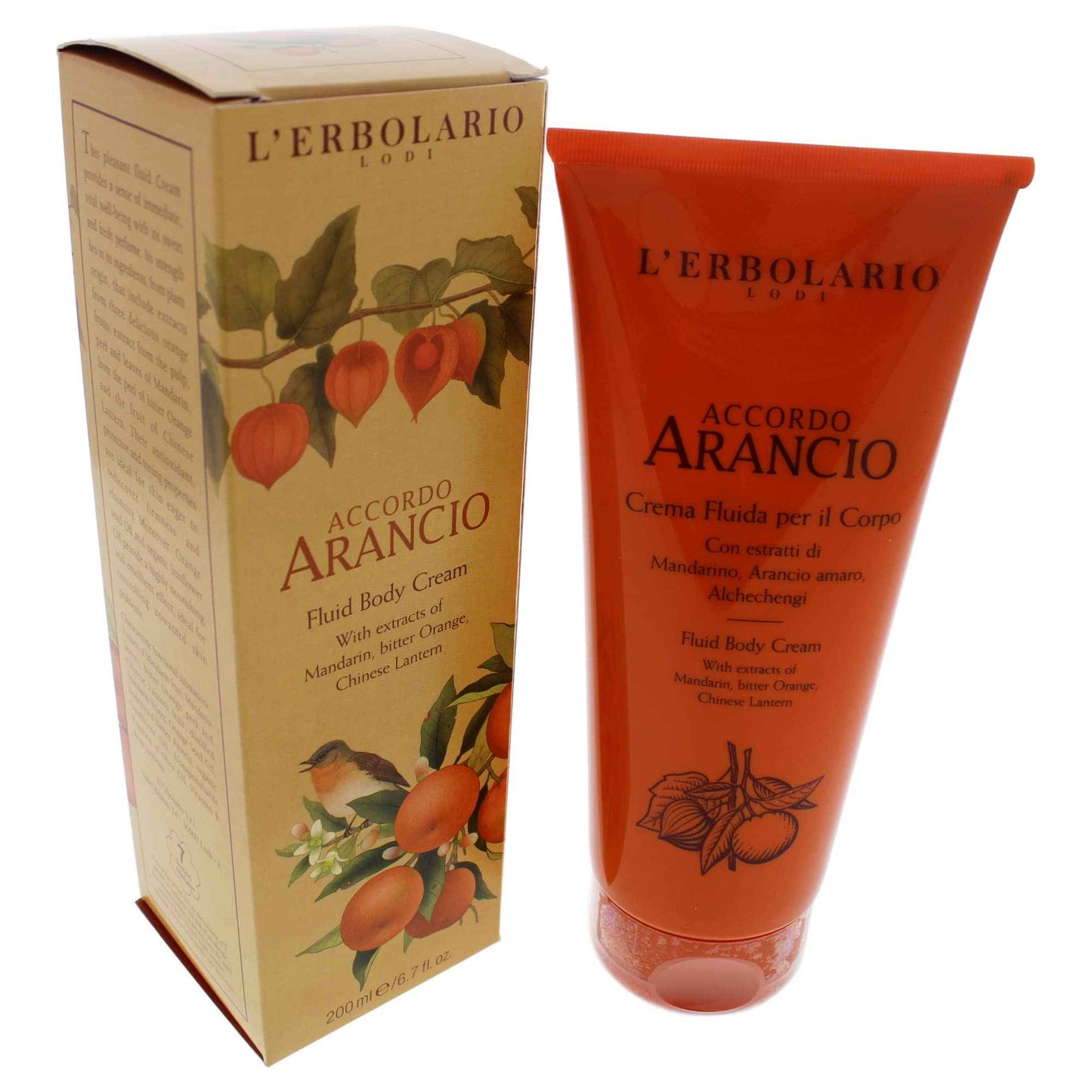 L'Erbolario Fluid Body Cream - Hydrating Body Butter for Dry Skin with Sunflower Oil - Skin Care for Elasticity, Firmness - Accordo Arancio - 6.7 oz