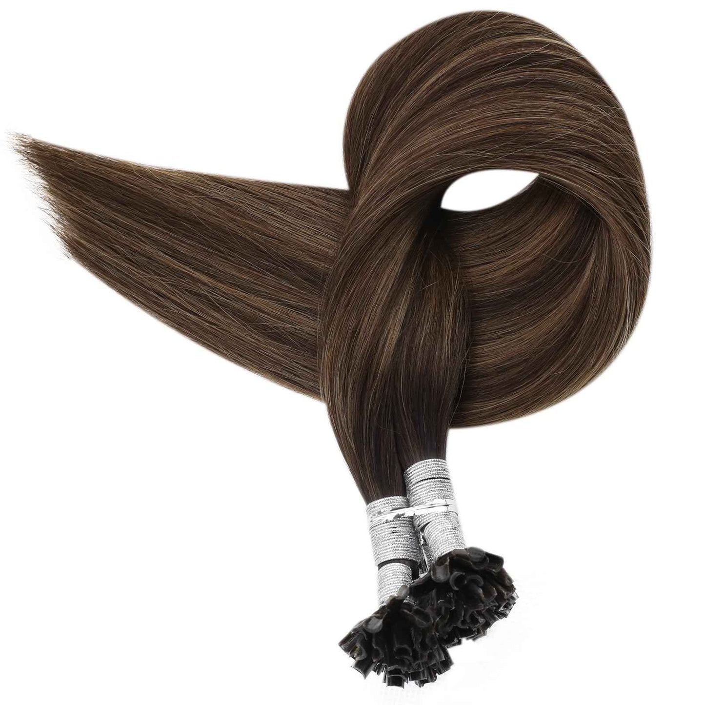 Full Shine U Tip Hair Extensions Real Human Hair 18 Inch Keratin Hair Extensions Utips Balayage Brown Fusion Extensions Natural Straight Remy Hair 50 Grams for Women