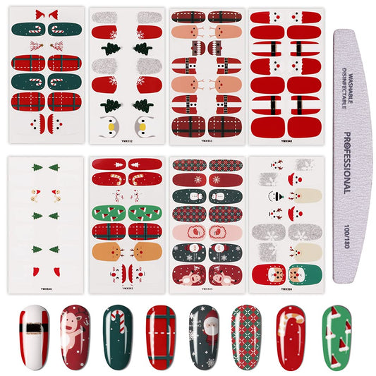 Christmas Nail Wraps Sticker Decals EBANKU Nail Polish Strips with Nail File Full Wraps for Women Girls Holiday Party Nail Decoration (8 Sheets Christmas)