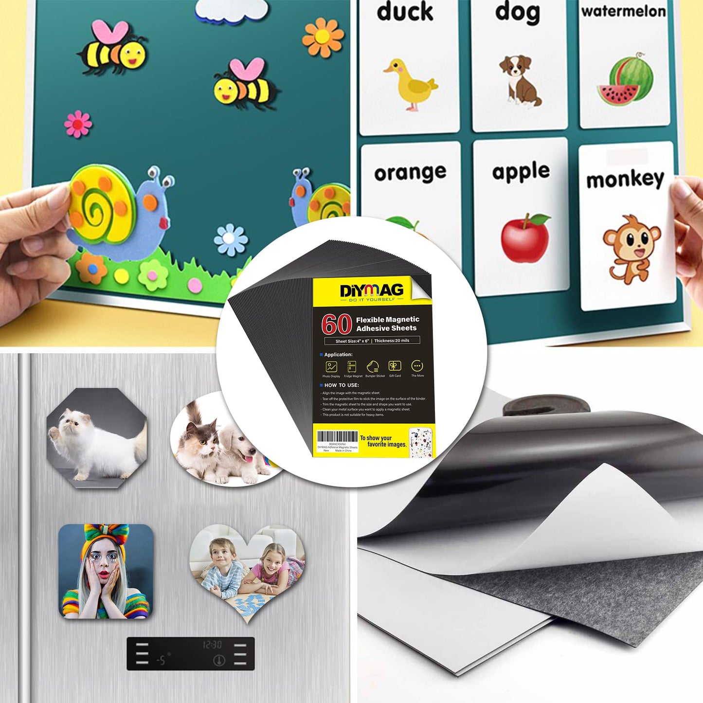 DIYMAG Adhesive Magnetic Sheets, |4" x 6"| 60 Packs, Flexible Magnet Sheets with Adhesive for Crafts, Photos and Die Storage, Easy Peel and Stick, Easy to Cut into Any Shape/Size (4" x 6"- 60P)