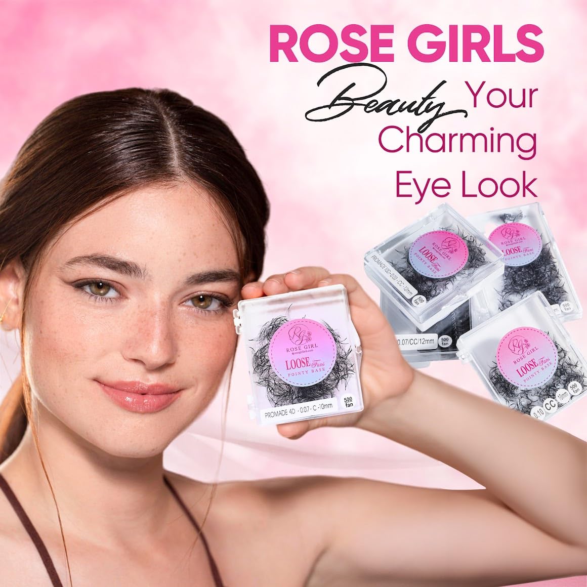 ROSE GIRL Loose Promade Fans - Natural Look Handmade Volume Eyelashes From 3D To 16D - C CC D DD Curl - False Lashes Extensions - Thickness 0.03~0.1 mm - 8~20 mm Length (10D-0.03-D (9mm))