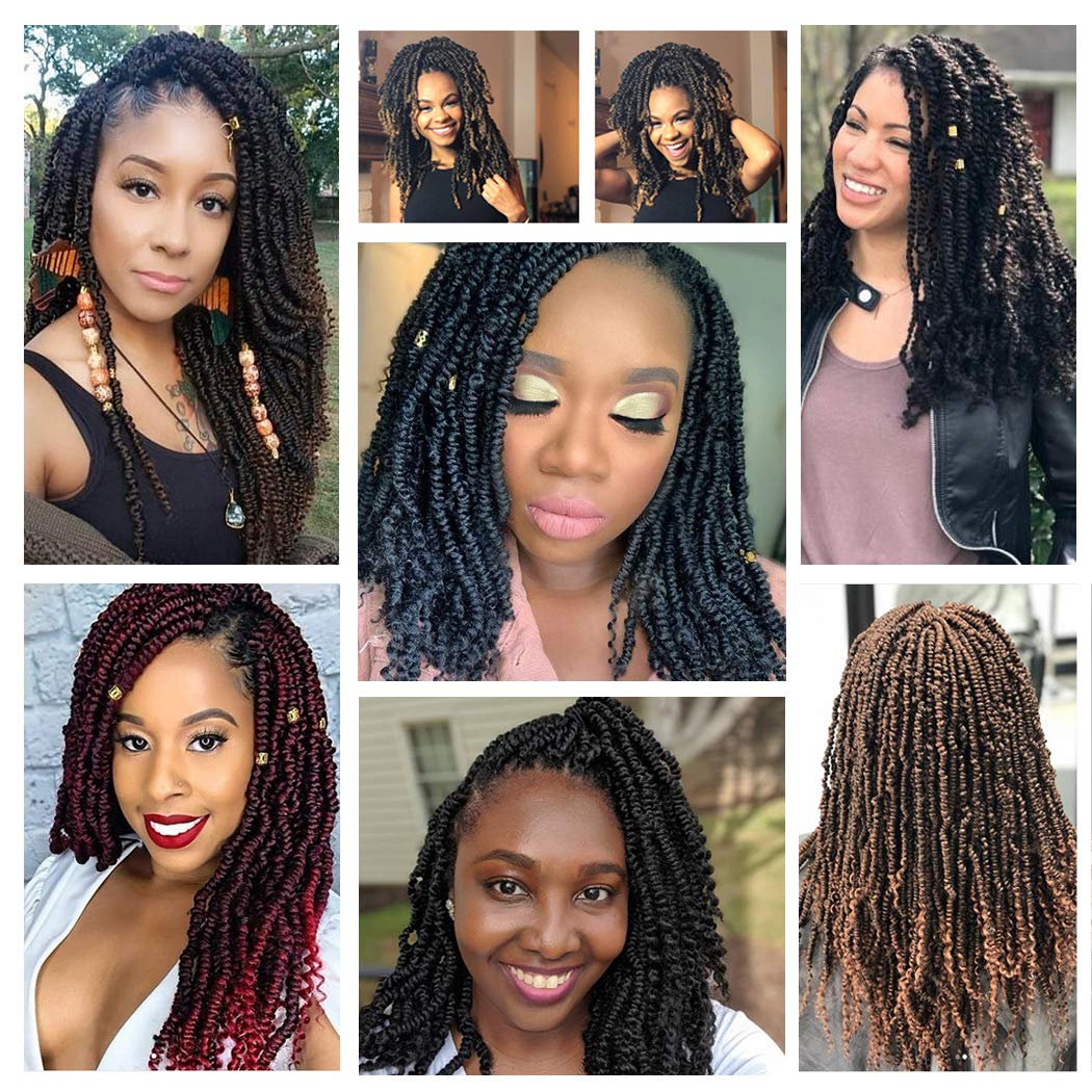 Bomb Twist Crochet Hair 14 Inch 6 Packs Mini Passion Twist Crochet Hair for Black Women Pre-looped Spring Twist Crochet Braids Nubian Twist Synthetic Hair Extension (1B#)