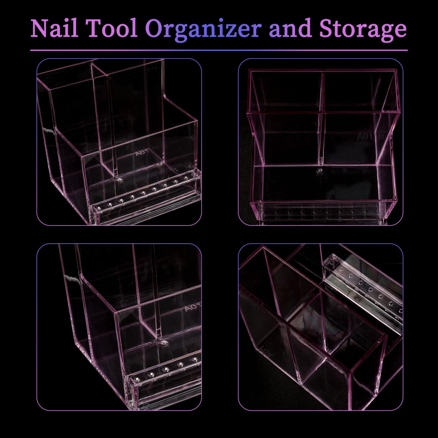 ANGNYA Nail Drill Holder Grinding Bit Storage Box, 10 Holes Transparent Nail Drill Bit Holder Plastic Nail Drill Tool Organizer Manicure Tools Display Box for Nail Tech Supplies(Pink)