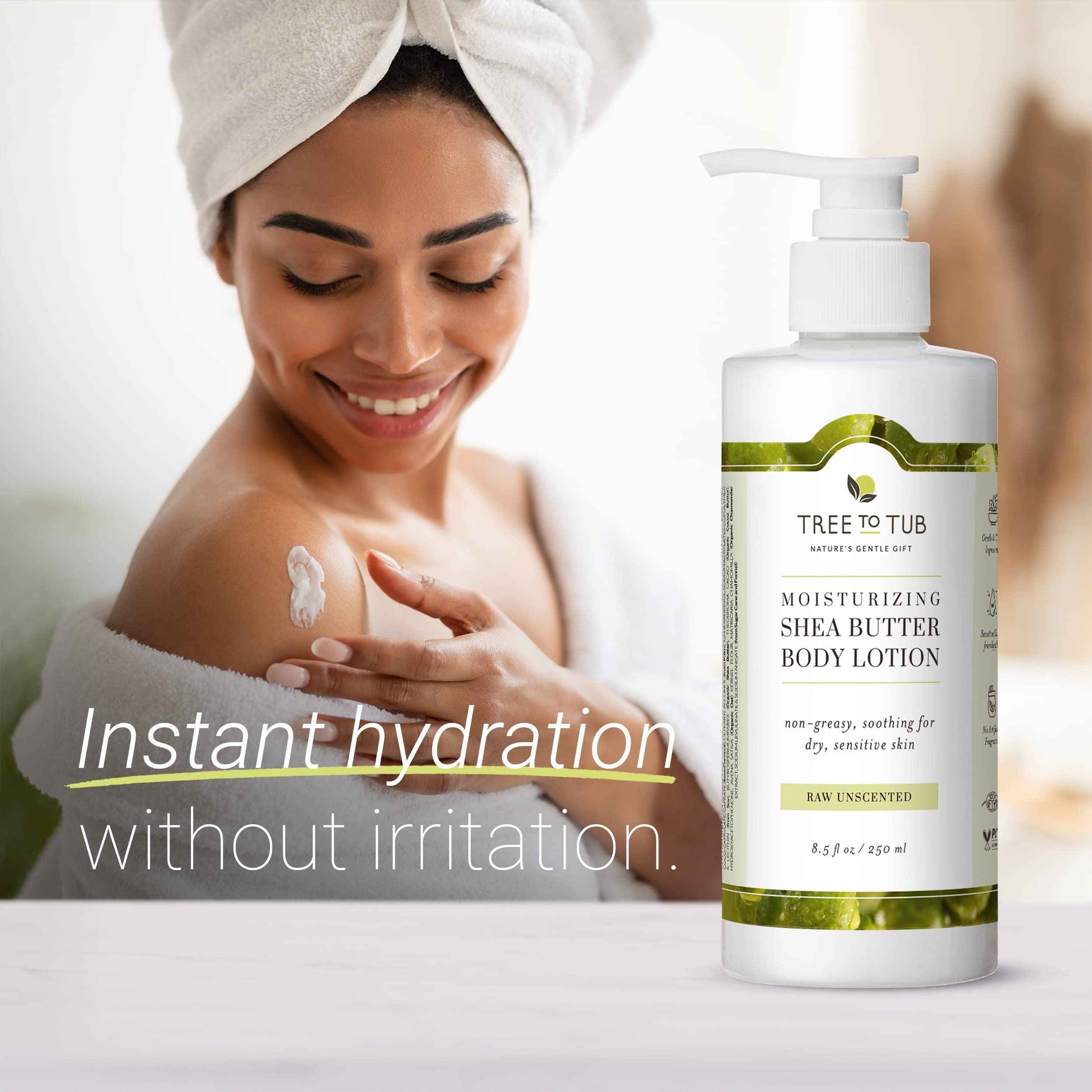 Tree to Tub Unscented Shea Butter Body Lotion for Dry Skin & Sensitive Skin Face Wash for Dry Skin - Fragrance Free Sensitive Skin Lotion & Gentle Hydrating Face Cleanser for Women & Men