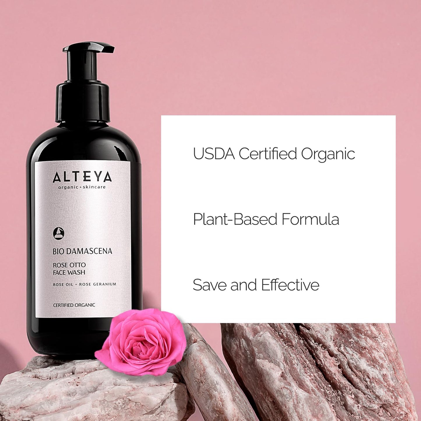 Alteya Organics Face Wash USDA Certified Organic Skin Care 8.5 Fl Oz/250 mL Bio Damascena Award-Winning Face Cleanser With Organic Bulgarian Rose Oil Purifying, Soothing and Beautifying