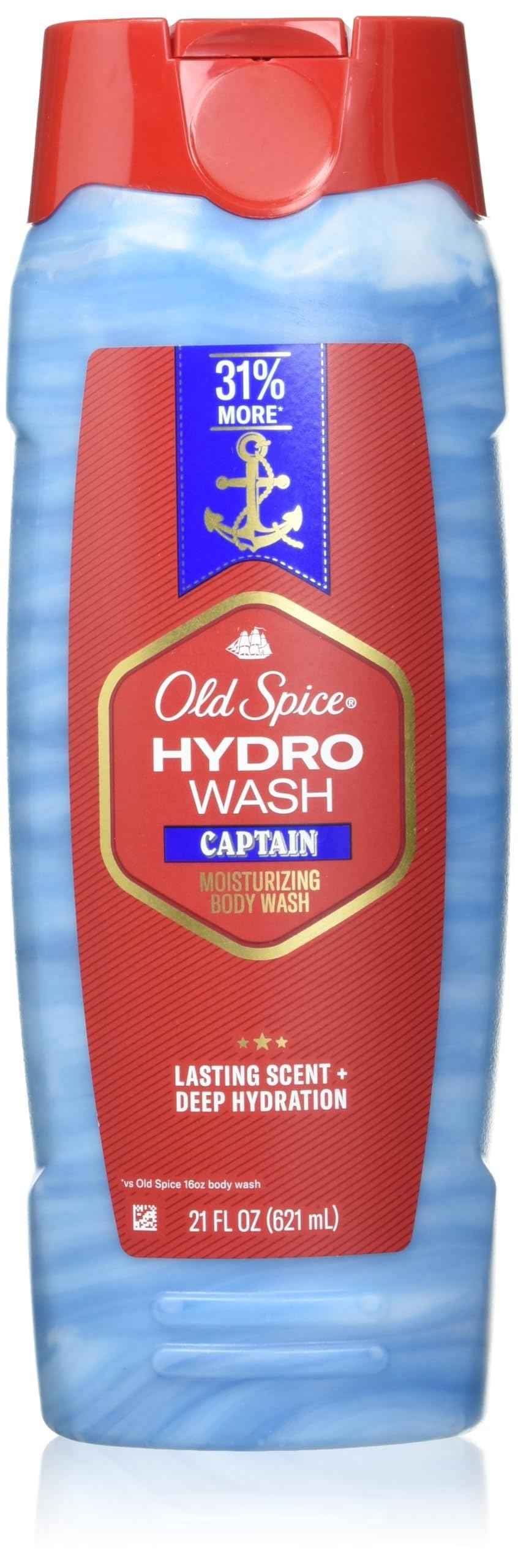 Old Spice Moisturizing Body Wash for Men, Hydro Wash, 2-in-1 Long Lasting Scent & Deep Hydration, 24/7 Shower Fresh, Captain Scent, 21 oz (Pack of 4)