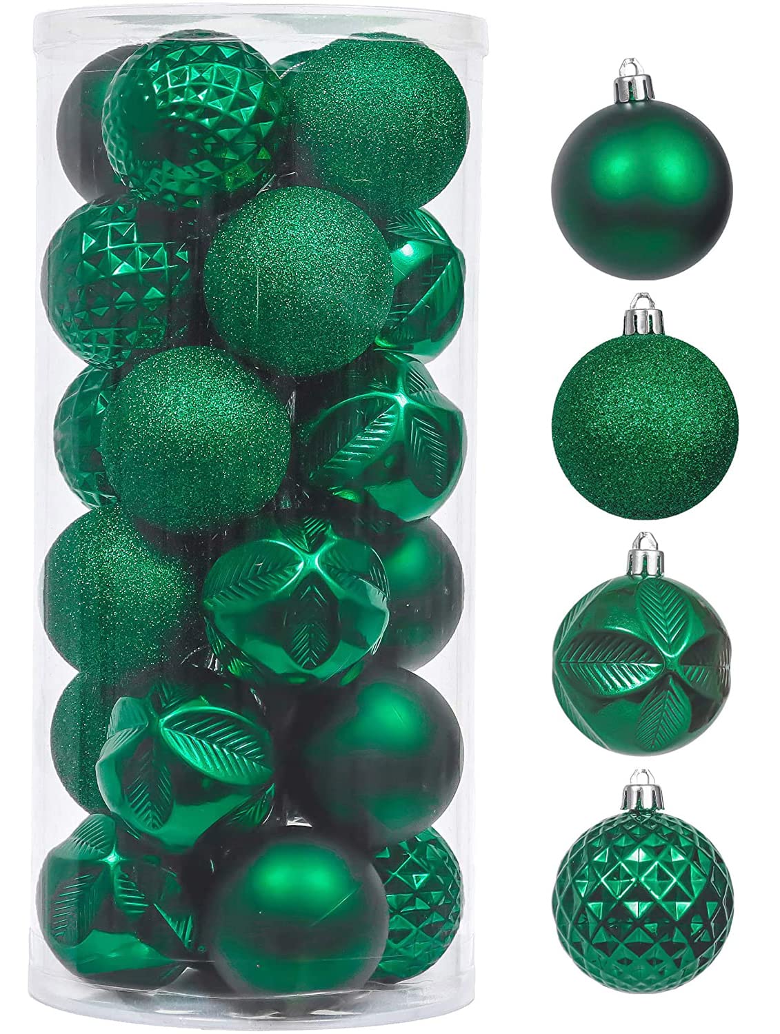 Valery Madelyn Christmas Tree Decorations Set, 24ct Green Shatterproof Christmas Ball Ornaments Bulk, 2.36 Inches Traditional Country Hanging Ornaments for Christmas Trees Xmas 4th of July Holiday